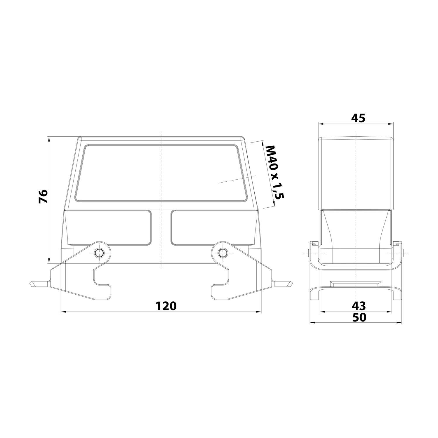 04300240570 HARTING Han 24B Tüllengehäuse hoch, 1xM40 seitlicher Kabelabgang, mit 2 Querbügeln Verschraubung M40