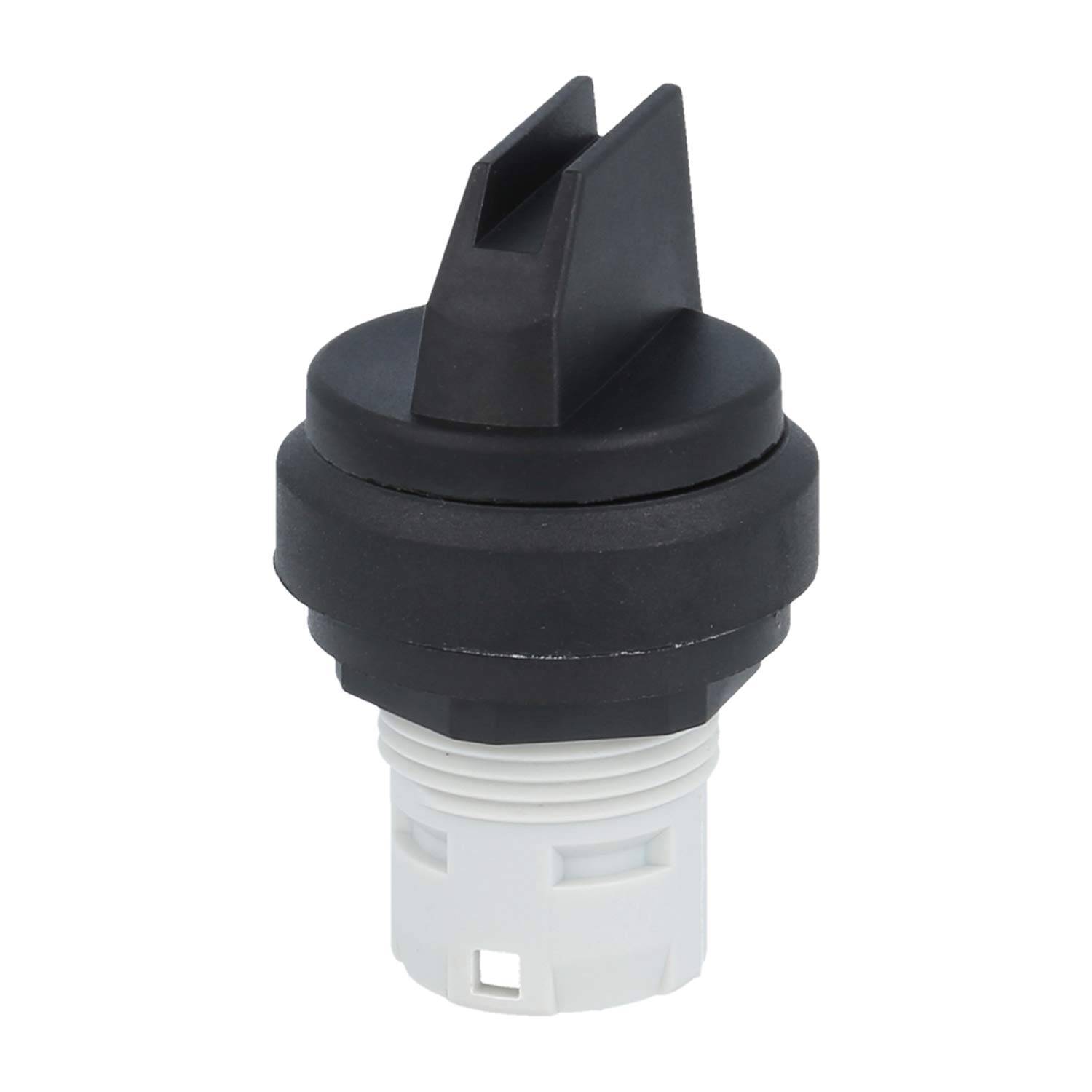 Ein schwarzer und weißer zylindrischer Schwimmerschalter mit einer geneigten Oberseite, der typischerweise zur Erkennung von Flüssigkeitsspiegeln in Tanks oder Systemen verwendet wird.