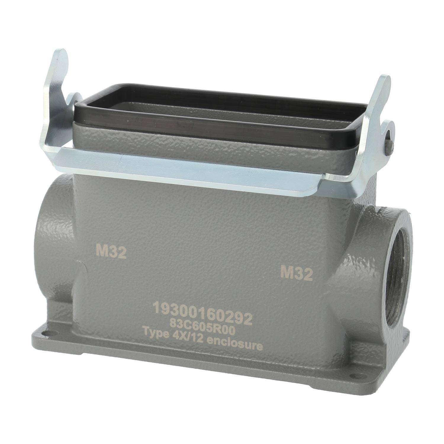 04300160290 HARTING Han 16B Sockelgehäuse hoch, 2xPG21 seitlicher Kabelabgang, mit 1 Längsbügel Verschraubung PG21