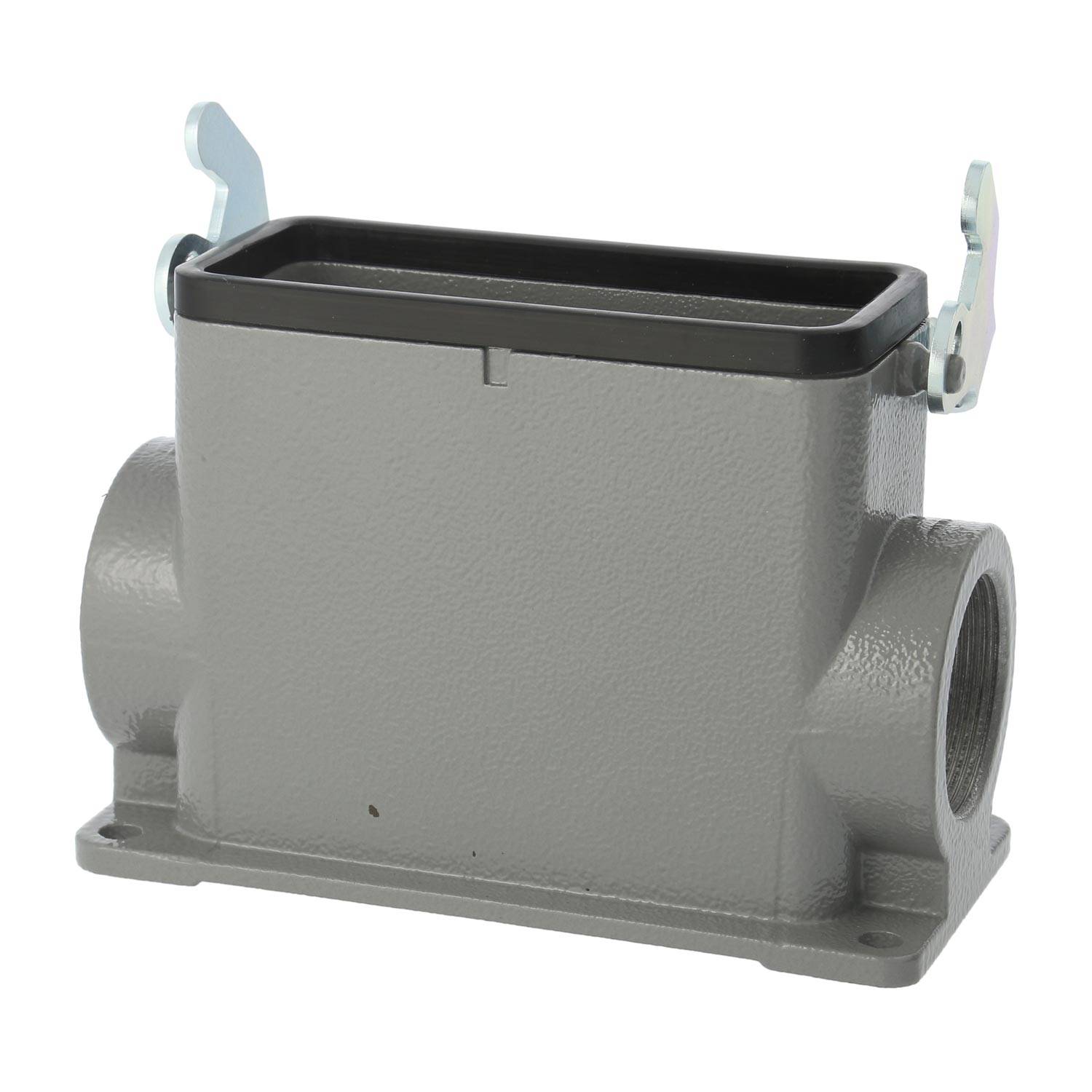 04300160290 HARTING Han 16B Sockelgehäuse hoch, 2xPG21 seitlicher Kabelabgang, mit 1 Längsbügel Verschraubung PG21