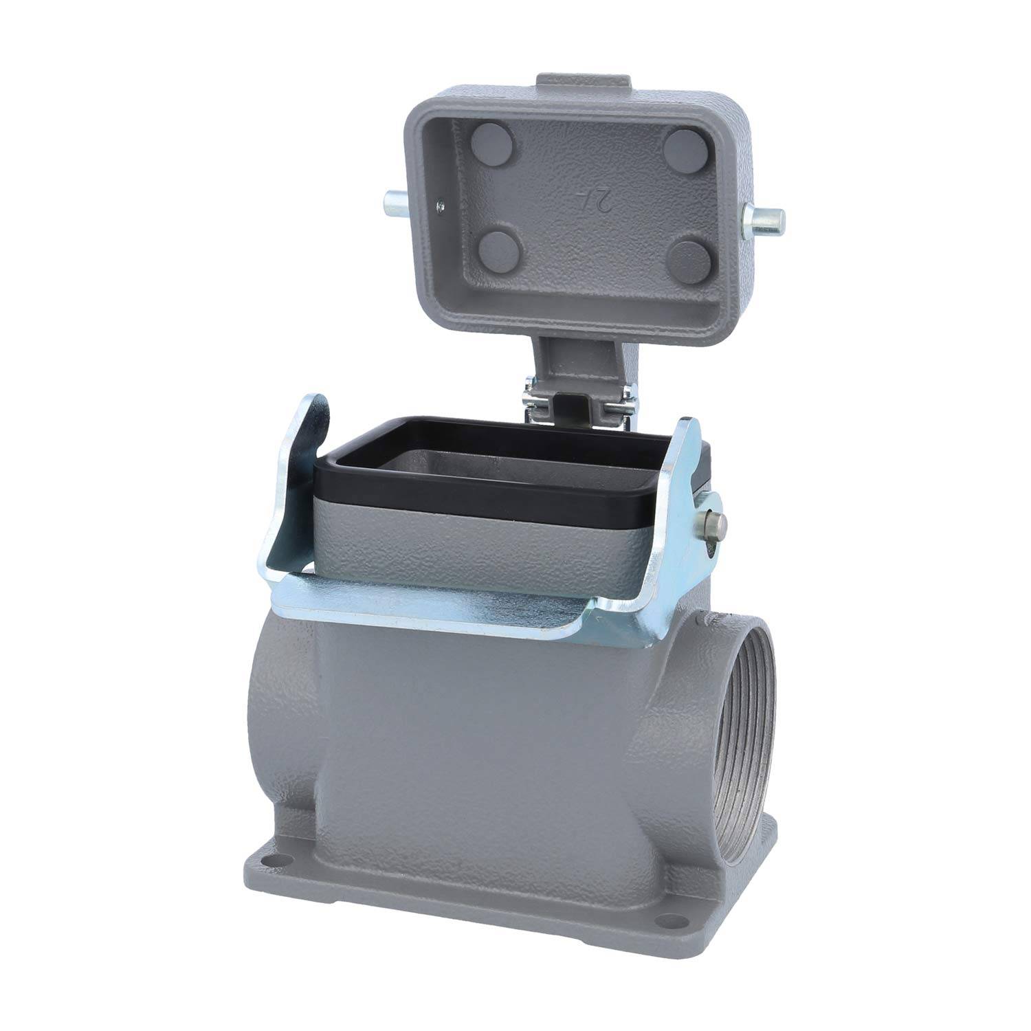 04300062265 HARTING Han 6B Sockelgehäuse hoch, 2xM40 seitlicher Kabelabgang, mit 1 Längsbügel mit Schutzkappe Metall -