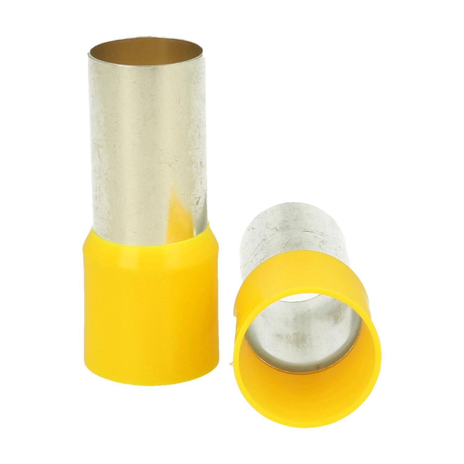 Zwei metallische Rohre, teilweise mit gelbem Isoliermaterial bedeckt, stehen aufrecht auf einem schlichten weißen Hintergrund.