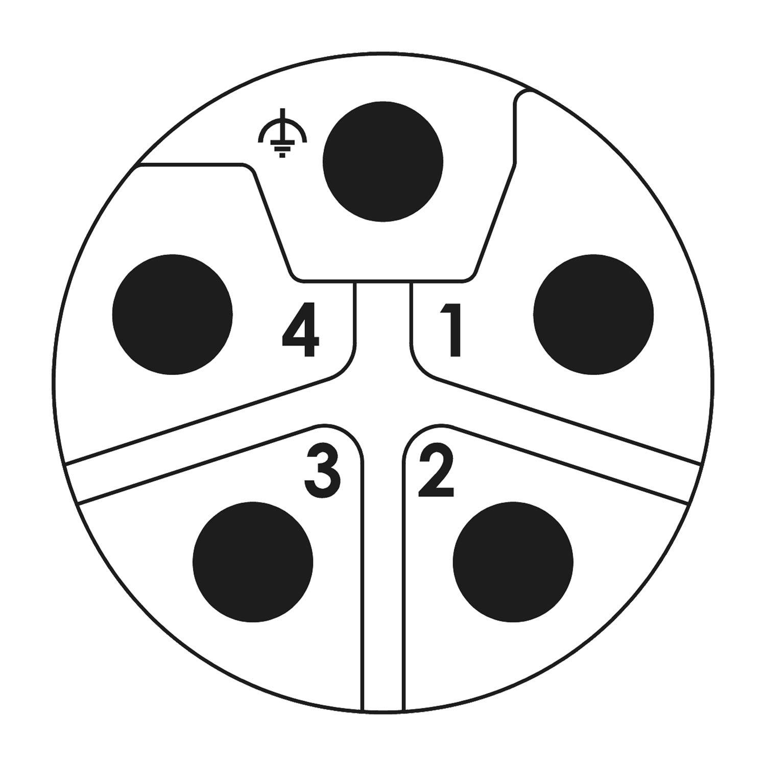 Diagramm eines 5-poligen DIN-Steckers mit nummerierten Anschlüssen und einem Massesymbol in der Nähe von Pin 3.
