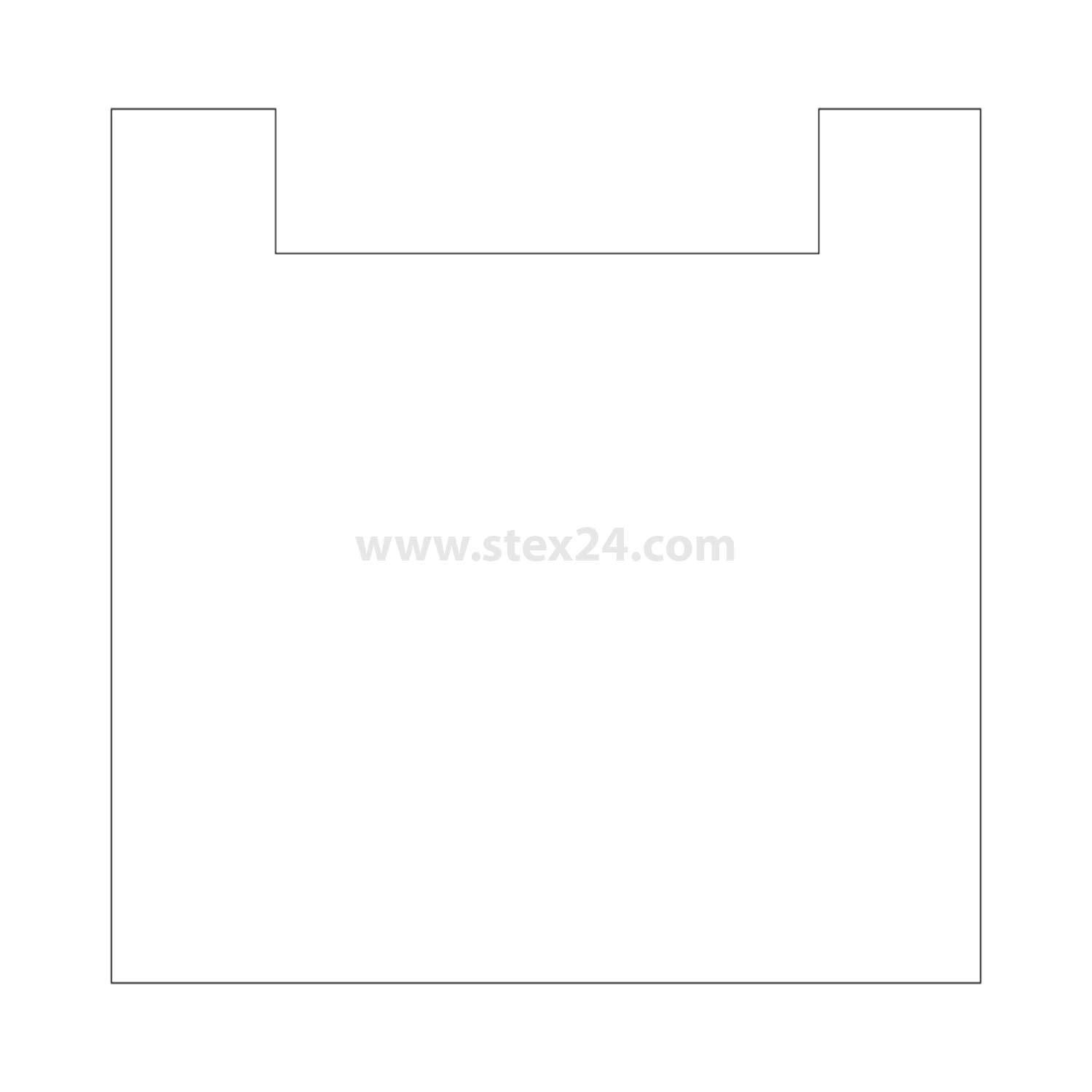 Eine minimalistische, leere Umhängetasche mit geradem oberen Rand und ausgeschnittenem mittigem Tragegriff.