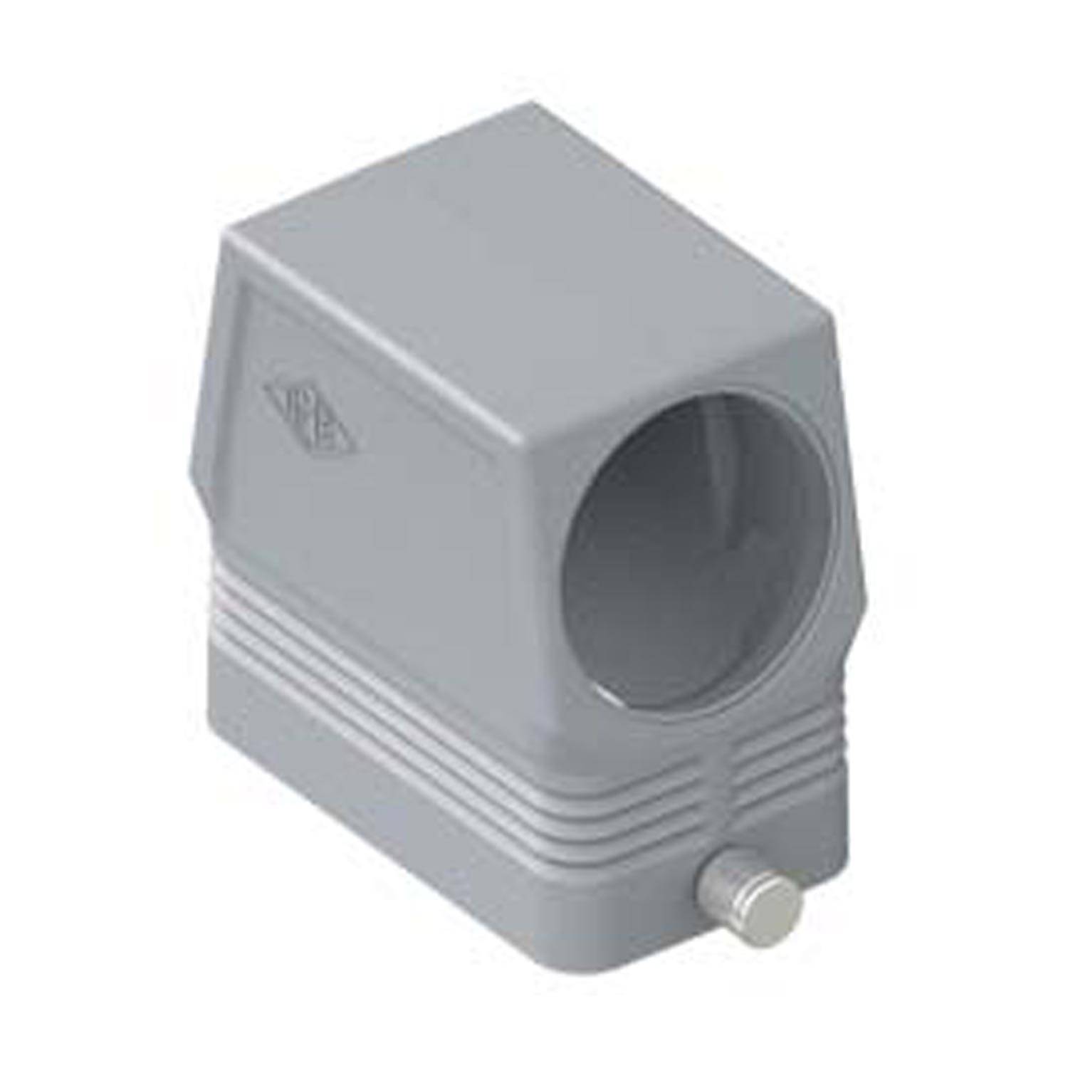 Eine industrielle graue Haube mit einer kreisförmigen Öffnung und abgerundeten Kanten, die für Schutzgehäuse in Maschinen verwendet wird.