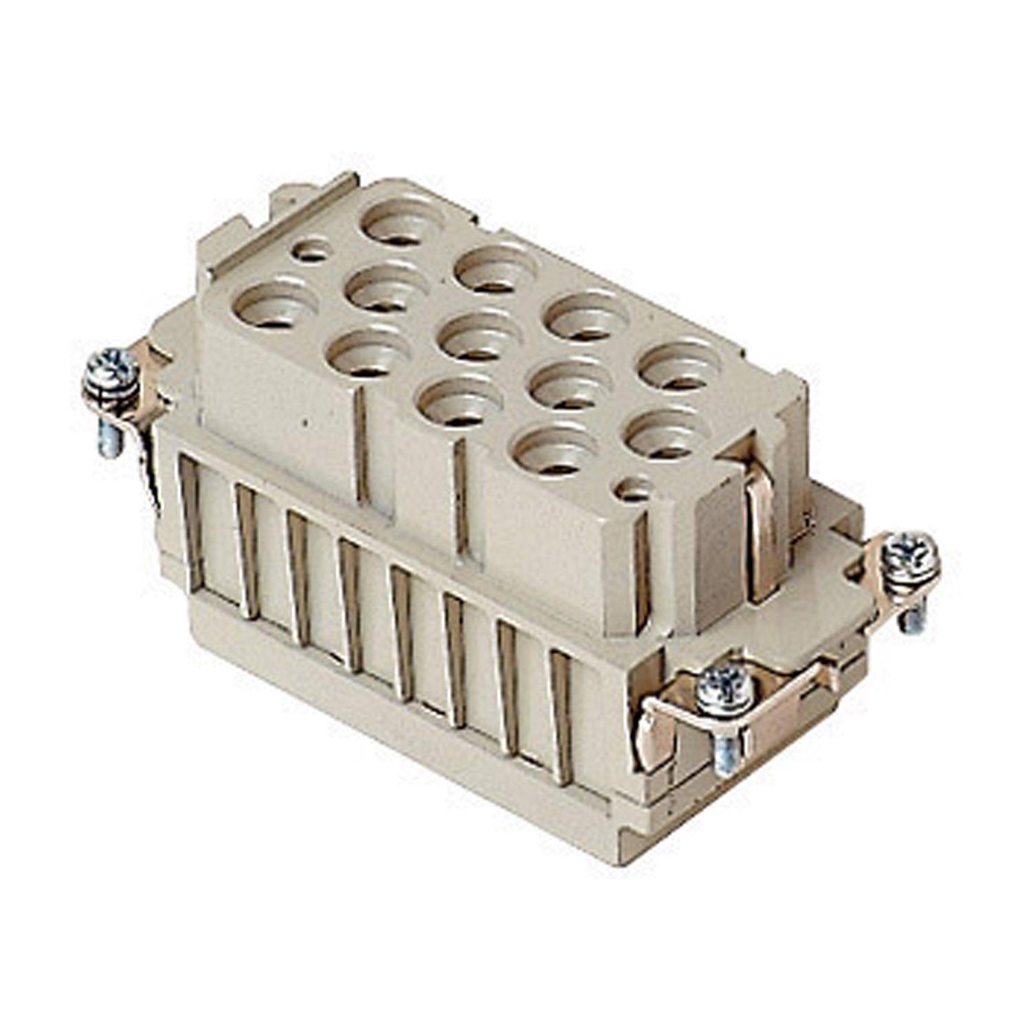 Ein beiger rechteckiger elektrischer Anschlussblock mit mehreren kreisförmigen Anschlüssen und Schraubklemmen, verwendet für sichere Kabelverbindungen.