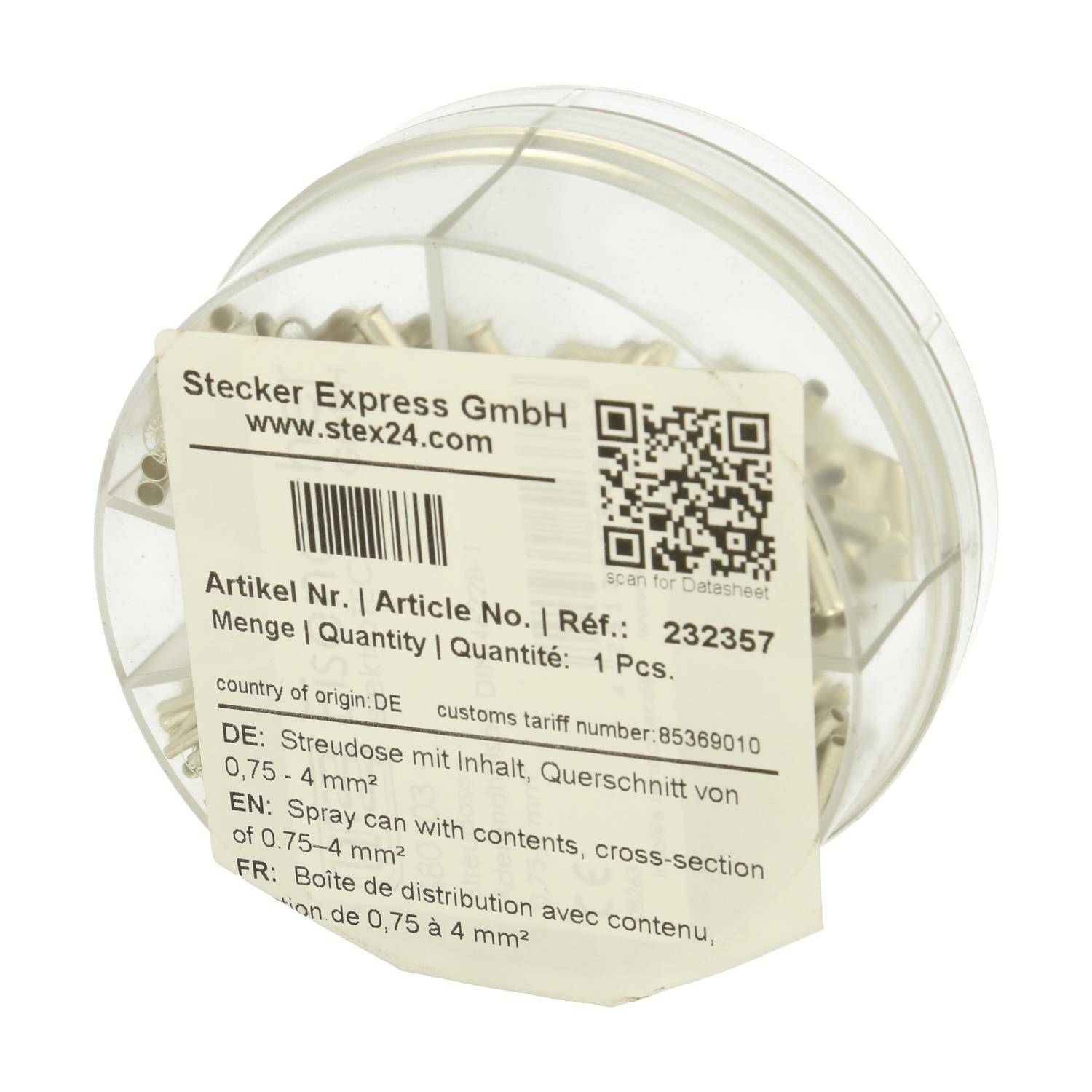 Streudose mit Aderendhülsen DIN 46228 Teil 1 unisoliert, Form A Länge 8-12,0mm - 1 Stück