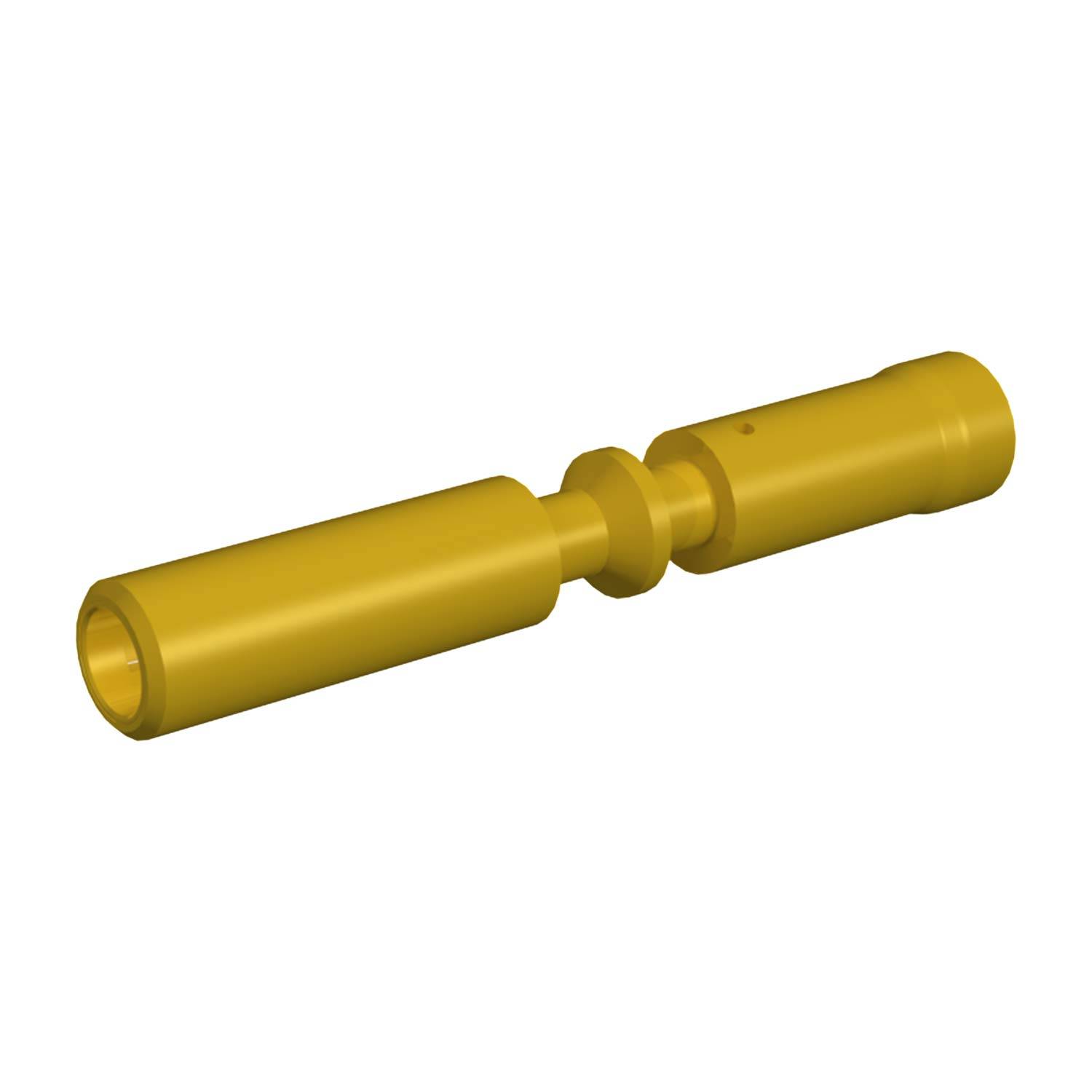 Ein gelber zylindrischer Gegenstand mit einer gerillten Struktur, der einem Verbindungselement oder mechanischen Bauteil ähnelt.