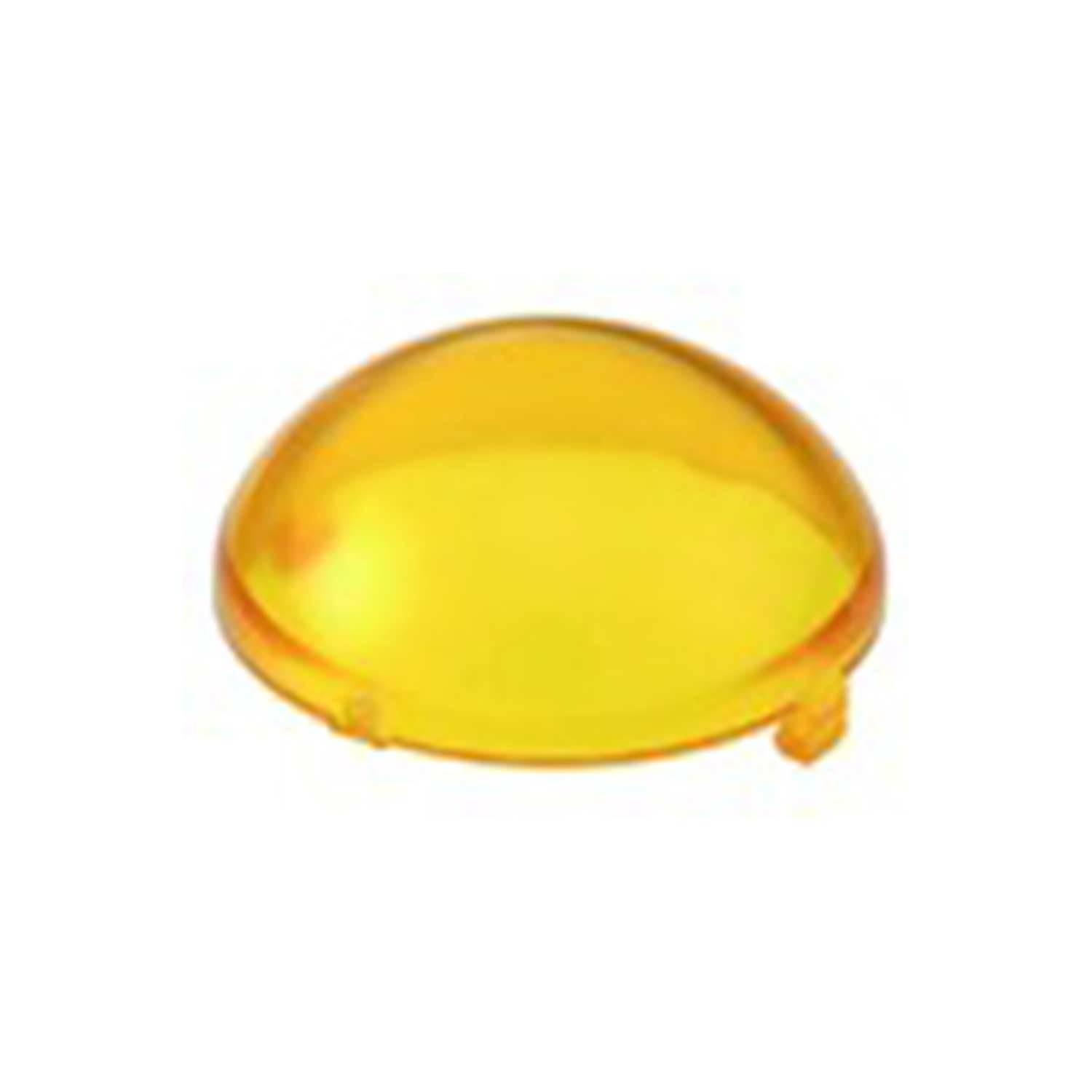 Ein kleines, rundes, durchscheinendes gelbes Objekt, möglicherweise eine Linse oder ein Knopf, mit glatter Oberfläche und leicht gewölbter Form.