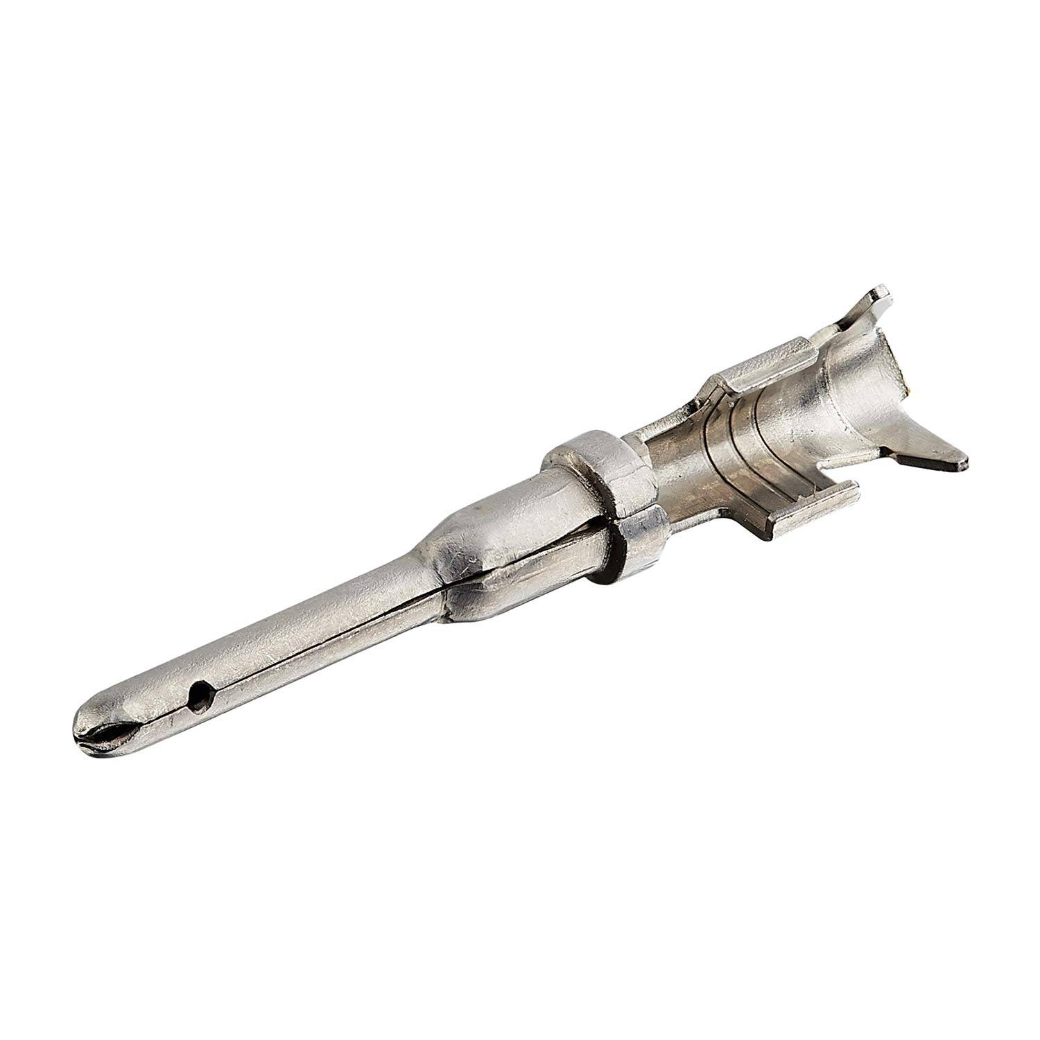 Ein silberner Metallbolzenträger für eine Schusswaffe, der präzise Bearbeitung und Details aufweist.