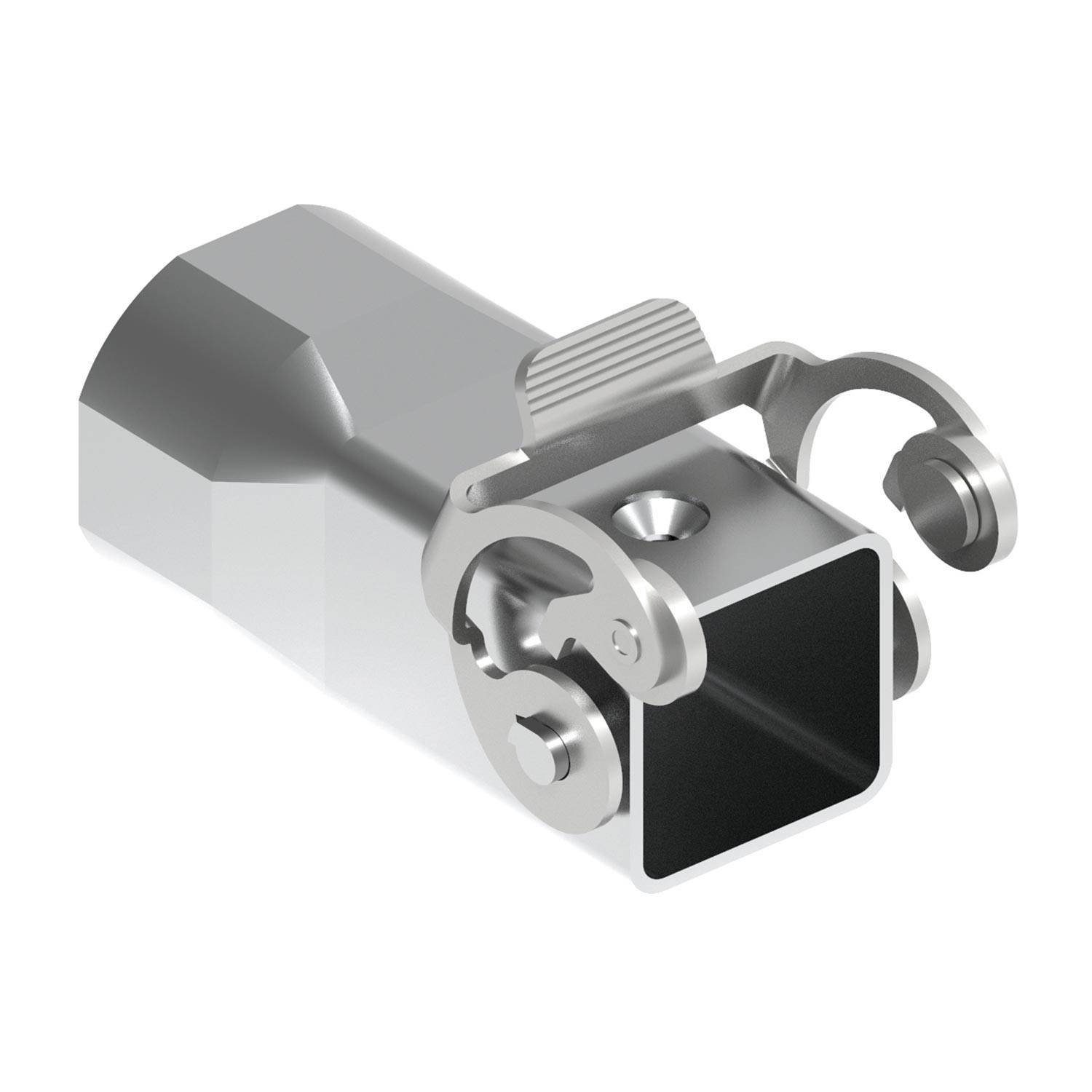 Metallischer Anhängerstecker mit Clip zur sicheren Befestigung bei Anhängeranwendungen.