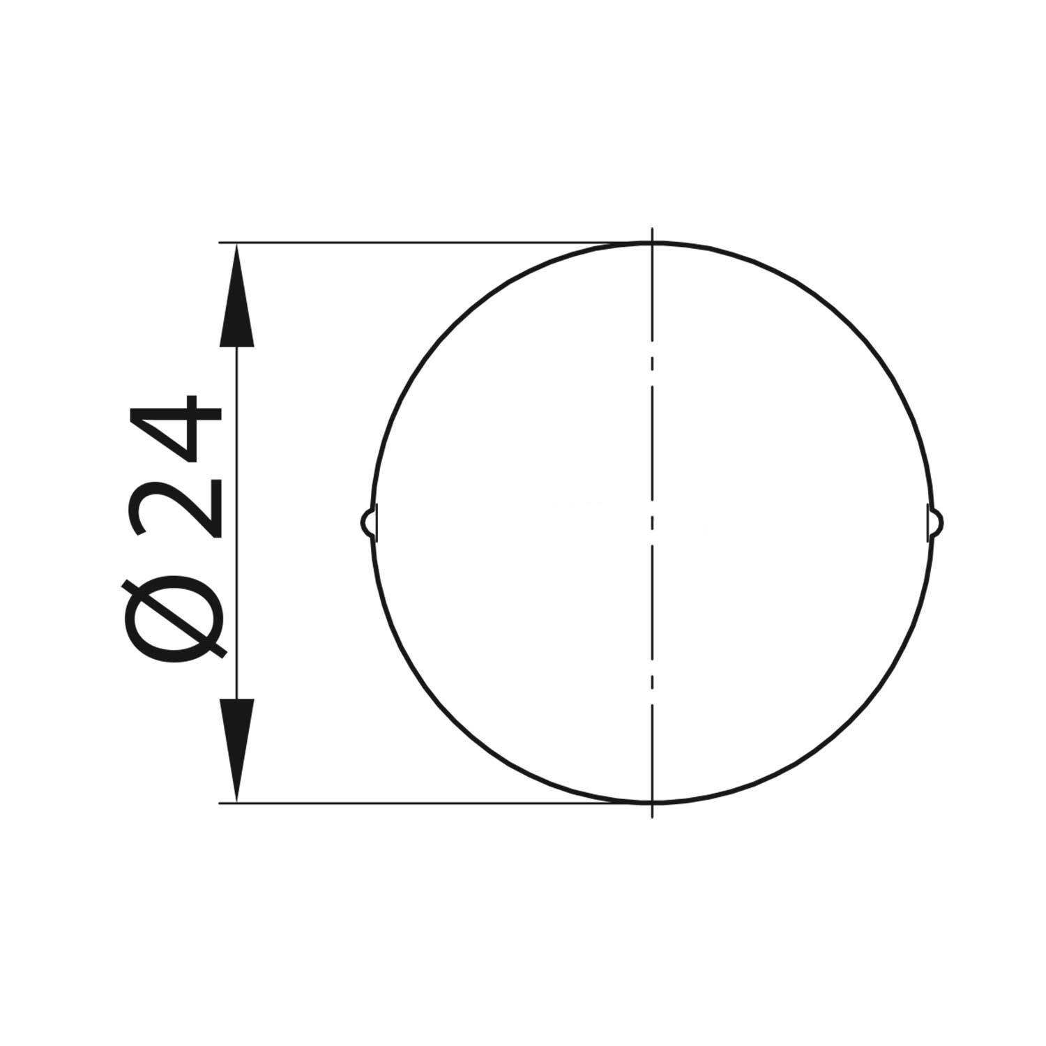 Diagramm eines Kreises mit einem Durchmesser von 24 Einheiten, gekennzeichnet durch einen doppelköpfigen Pfeil, der mit dem Symbol Ø und der Zahl 24 beschriftet ist.