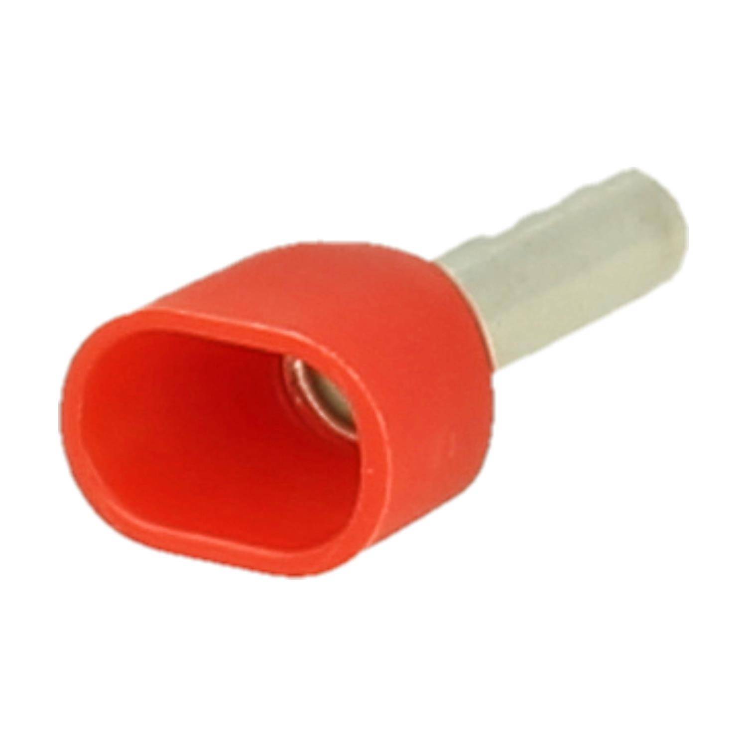 Ein roter isolierter Stiftklemmenanschluss mit einem Metallstift, der von einem Ende herausragt.