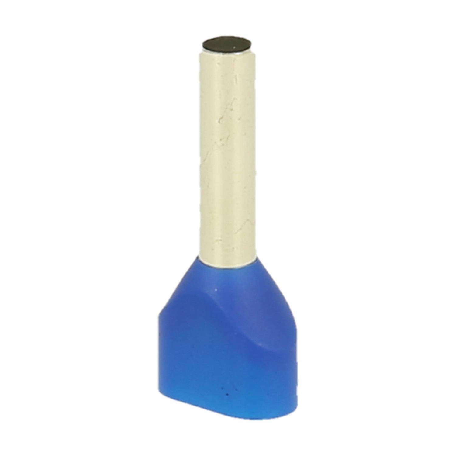 Ein blauer, kegelförmiger Gegenstand mit einem zylindrischen grauen Griff, der von oben herausragt, steht aufrecht auf einem schlichten Hintergrund.