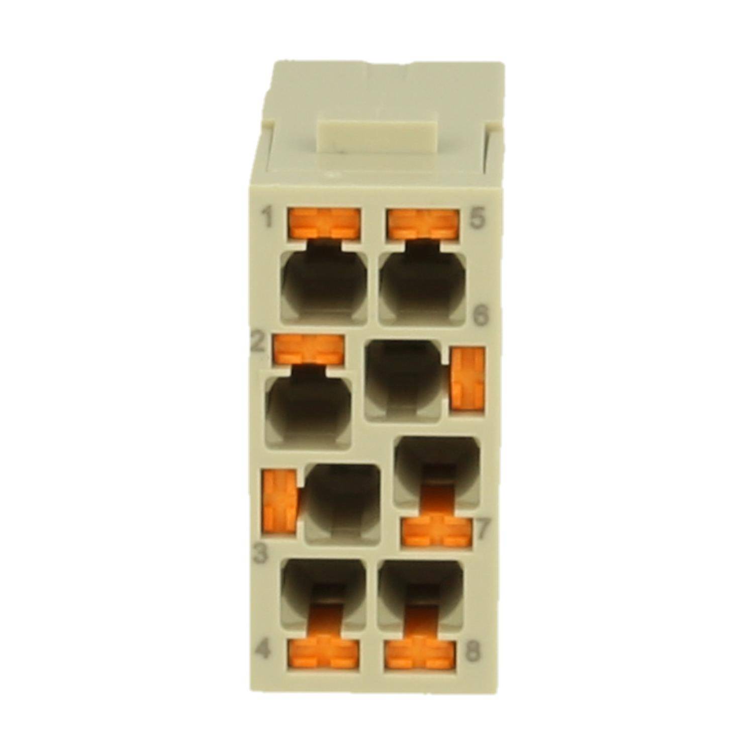 KEW MW2.5' beige Reihenklemme mit 8 nummerierten Anschlussbuchsen, geeignet für elektrische Verbindungen in industriellen Umgebungen.