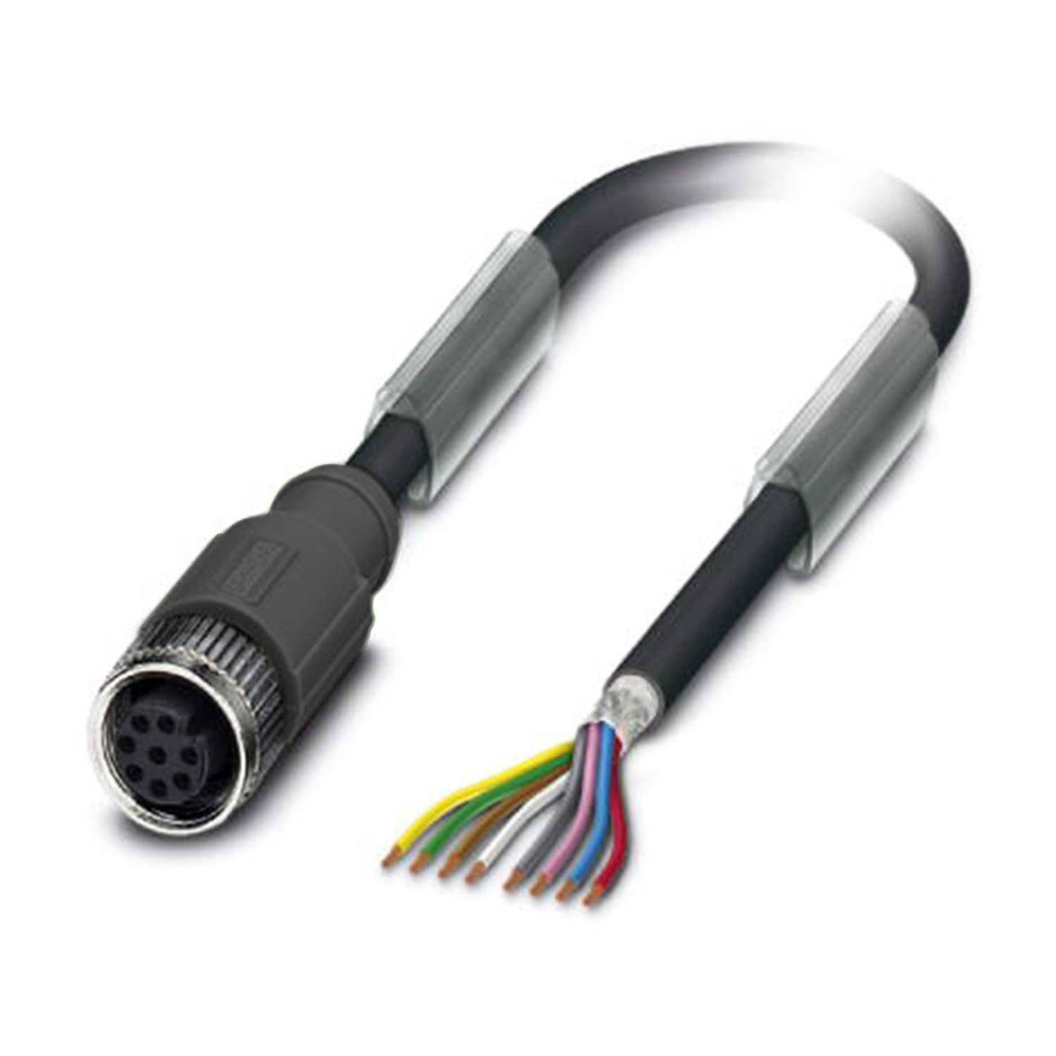 M12 Sensorleitung PUR 8-polig Buchse gerade geschirmt/schlepp. A-Kodierung, Länge 8,0 Meter schwarzgrau RAL 7021, Kabel