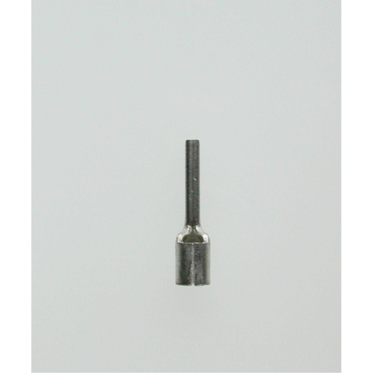 Ein kleiner metallischer Stift mit einem zylindrischen Kopf und einem dünnen Schaft, zentriert vor einem einfarbigen Hintergrund.