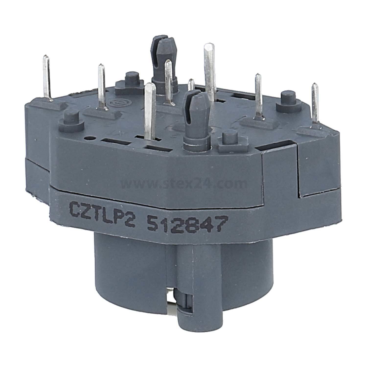 Grauer elektrischer Bauteil mit mehreren Metallstiften, beschriftet mit CZTLP2 512847.