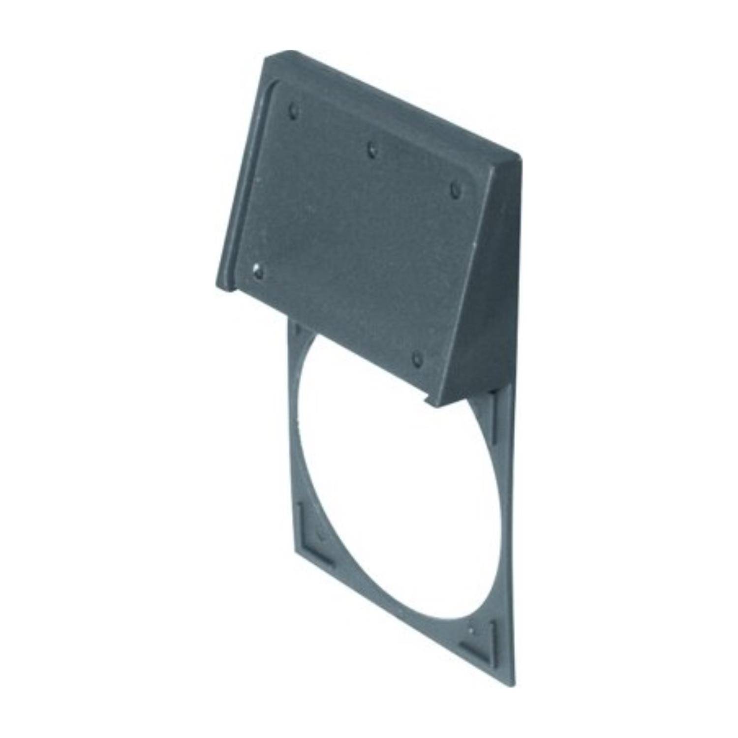 Ein runder Teller mit einem rechteckigen Deckel an einem Scharnier, der dazu dient, eine Wandbelüftungsöffnung zu verbergen oder zu schützen.