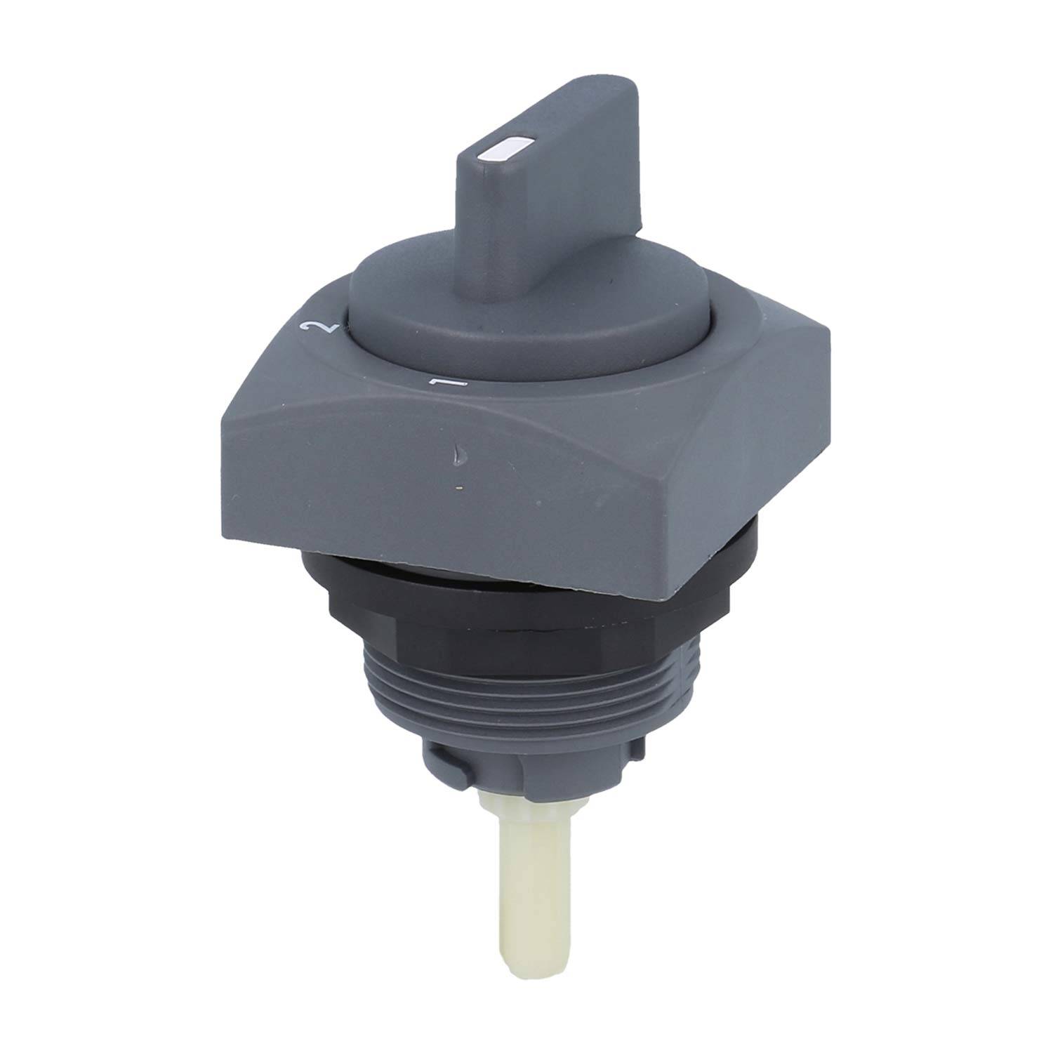 Drehschalter mit grauem Knopf und nummerierter Skala, montiert auf einer Gewindebasis.