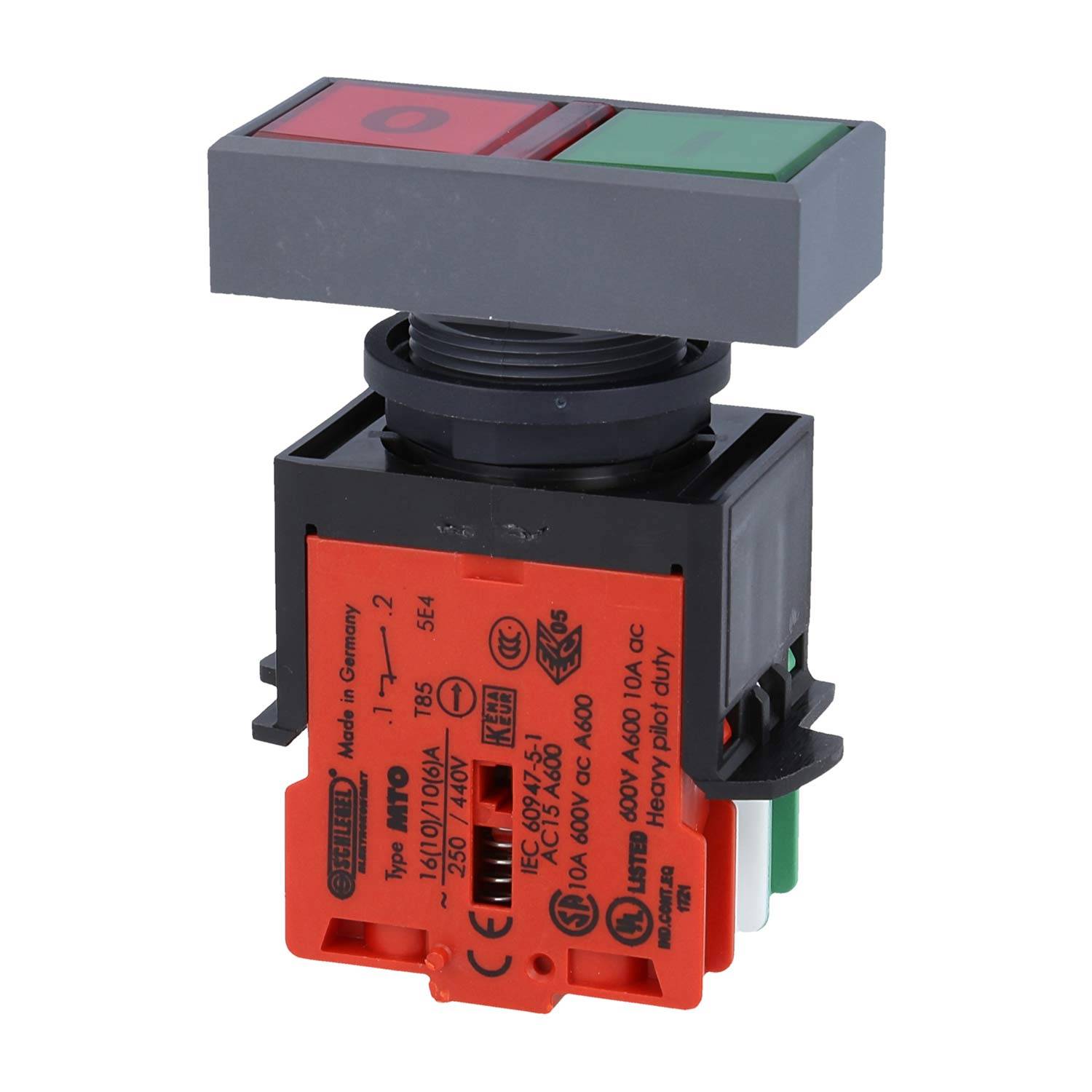 LDTL Georg Schlegel Doppelleuchtdrucktaster, 1Ö + 1S beleuchtbar, rechteckig, QUARTEX-R Schraubanschluss, Querschnitt