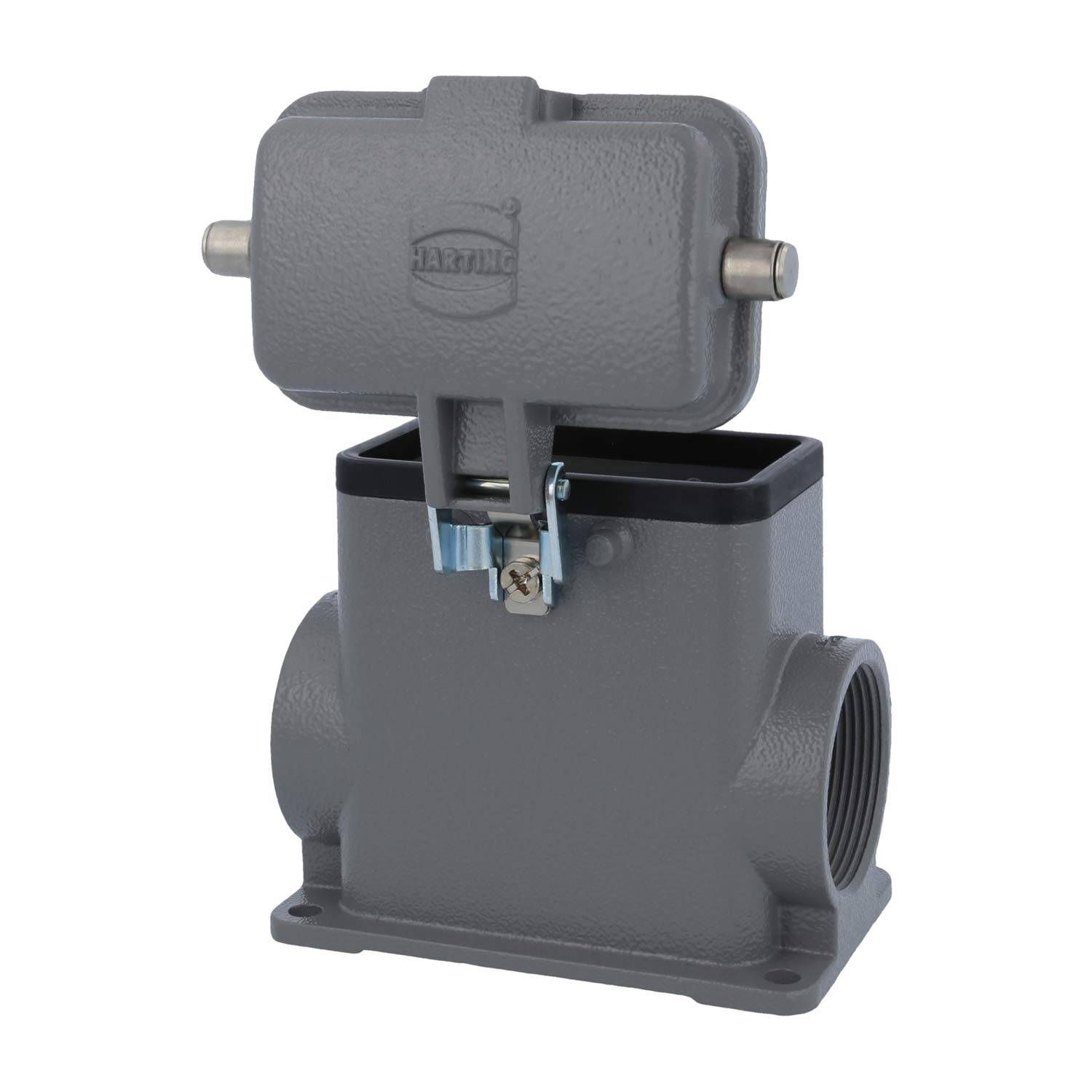 09300102262 HARTING Han 10B Sockelgehäuse hoch, 2xPG21 seitlicher Kabelabgang, für 2 Bügel (am Oberteil) mit