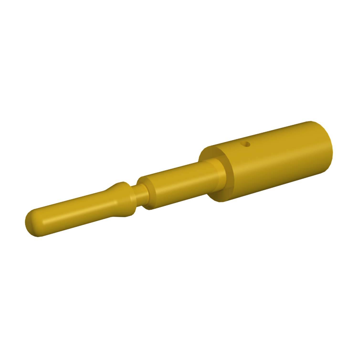 Ein gelber, zylindrischer Metallstift mit gerillter, verlängerter Spitze, der zum Sichern von Komponenten in Maschinen oder Ausrüstung verwendet wird.