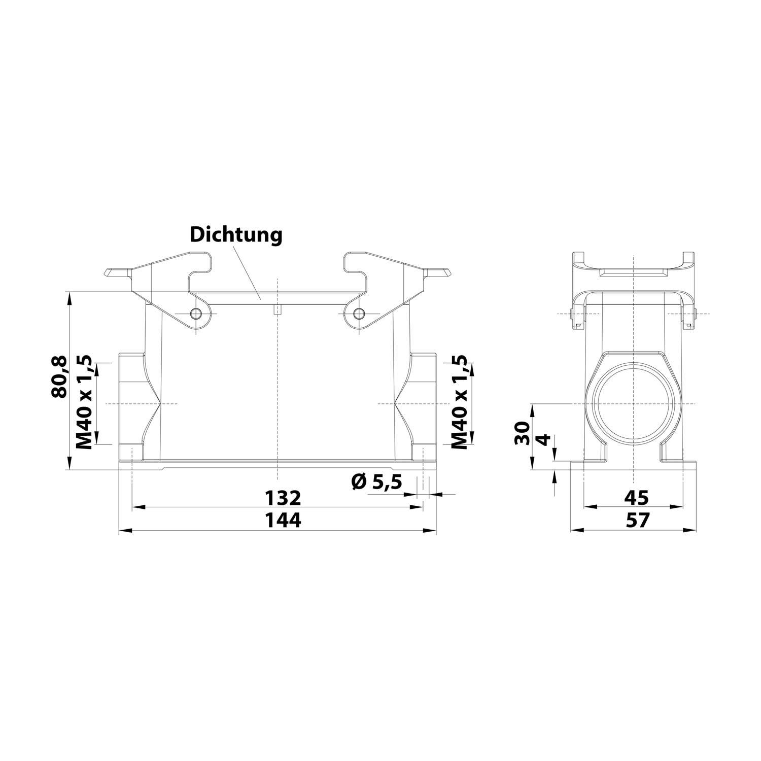 04300240278 HARTING Han 24B Sockelgehäuse hoch, 2xM40 seitlicher Kabelabgang, mit 2 Querbügeln Verschraubung M40