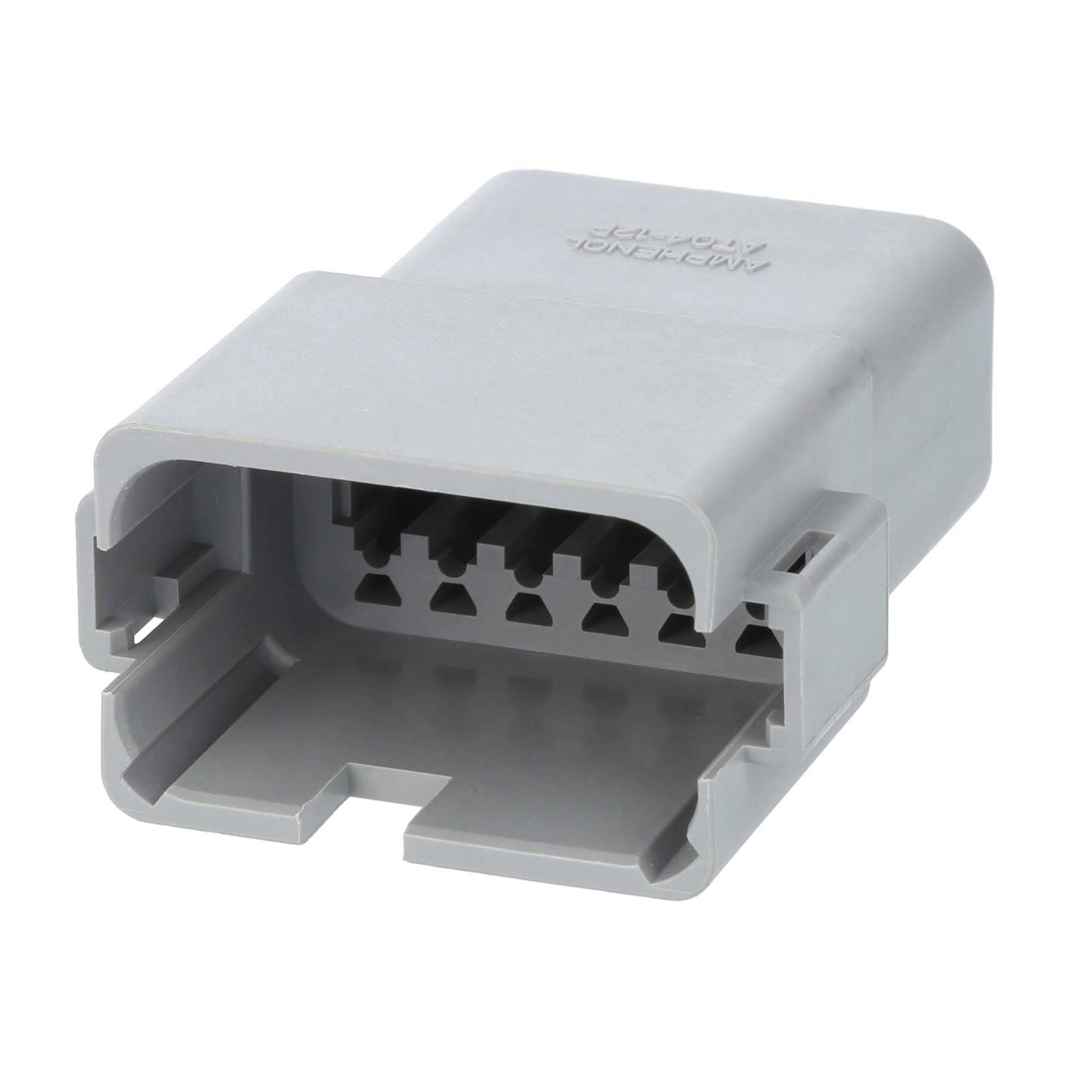 Ein grauer Kunststoff-Elektroverbinder mit mehreren Schlitzen für Stifte, der für eine sichere Befestigung in elektronischen Geräten konzipiert ist.