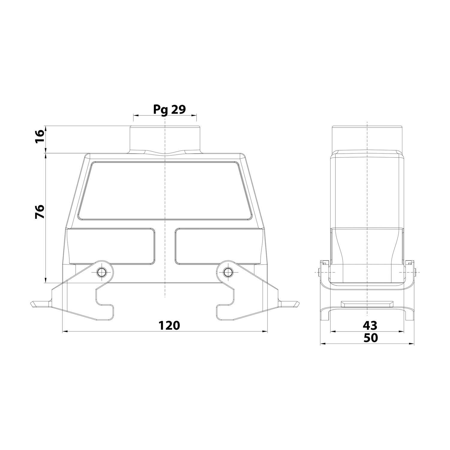 04300240431 HARTING Han 24B Tüllengehäuse hoch, 1xPG29 gerader Kabelabgang, mit 2 Querbügeln Verschraubung PG29