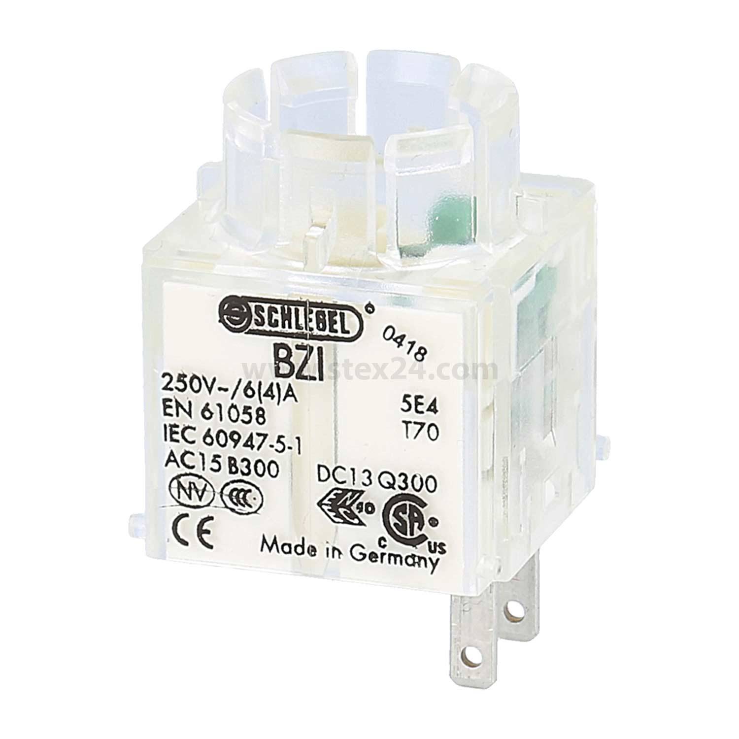 Ein transparenter Elektrorelais mit der Beschriftung 'SCHLEIFEL BZI', ausgelegt für '250V~/6(4)A'.