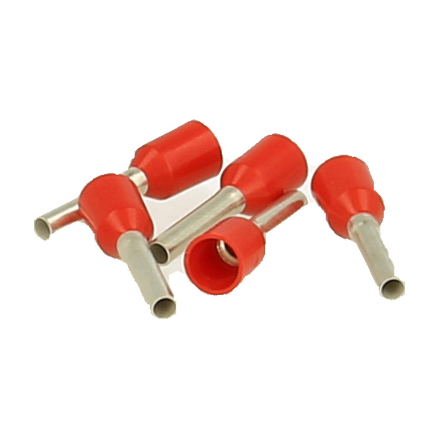 Rote isolierte Elektro-Kabelverbinder mit Metallhülsen zum Sichern von Drahtenden.