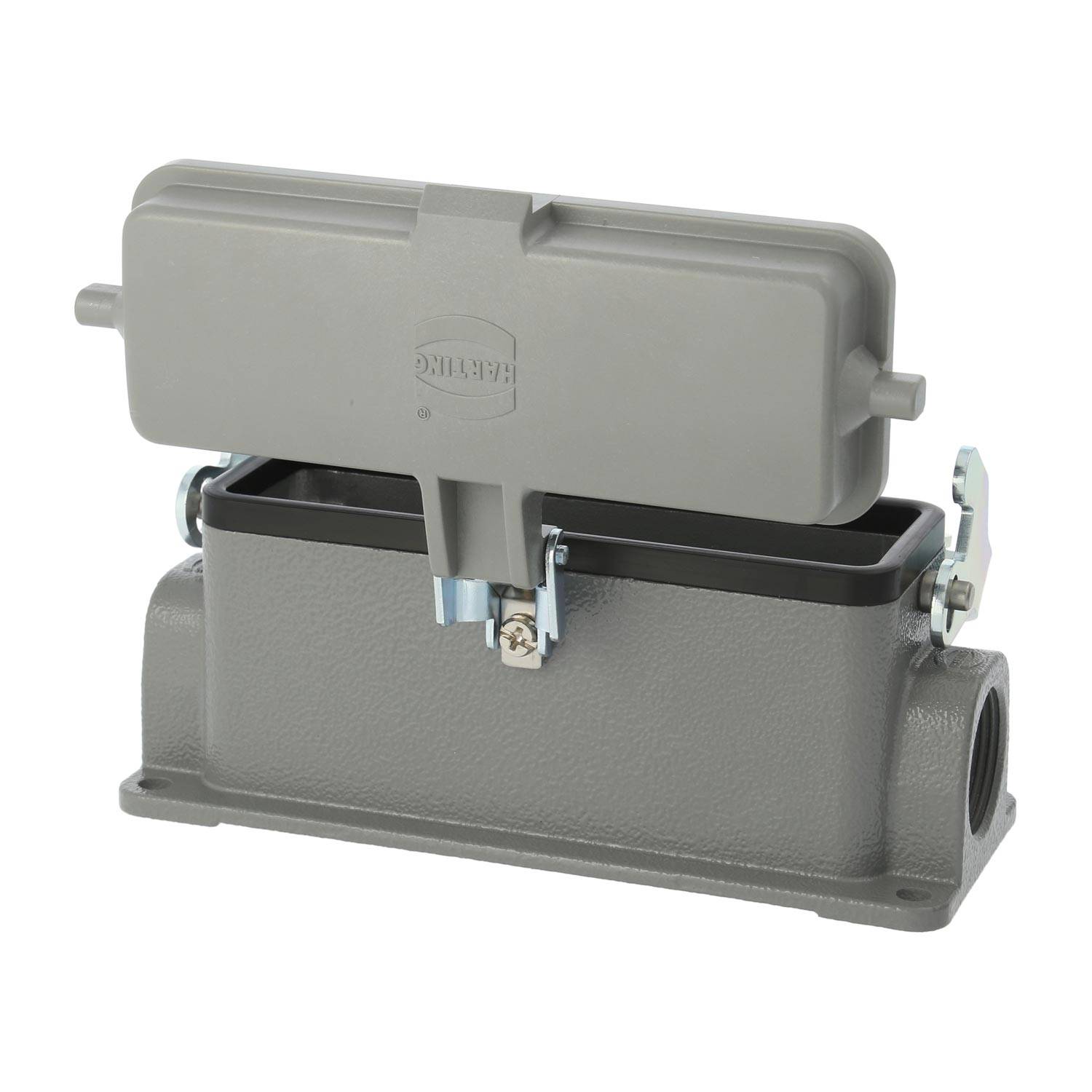 04300241295 HARTING Han 24B Sockelgehäuse niedrig, 2xPG21 seitlicher Kabelabgang, mit 1 Längsbügel mit Schutzkappe