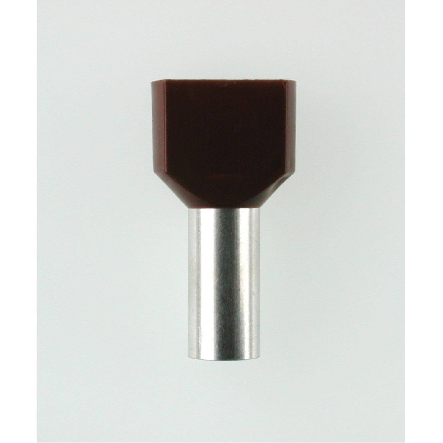 Ein brauner sechseckiger Umriss auf einer zylindrischen Metallbasis, der einem Werkzeugzubehör oder einer Bohrerspitze ähnelt.