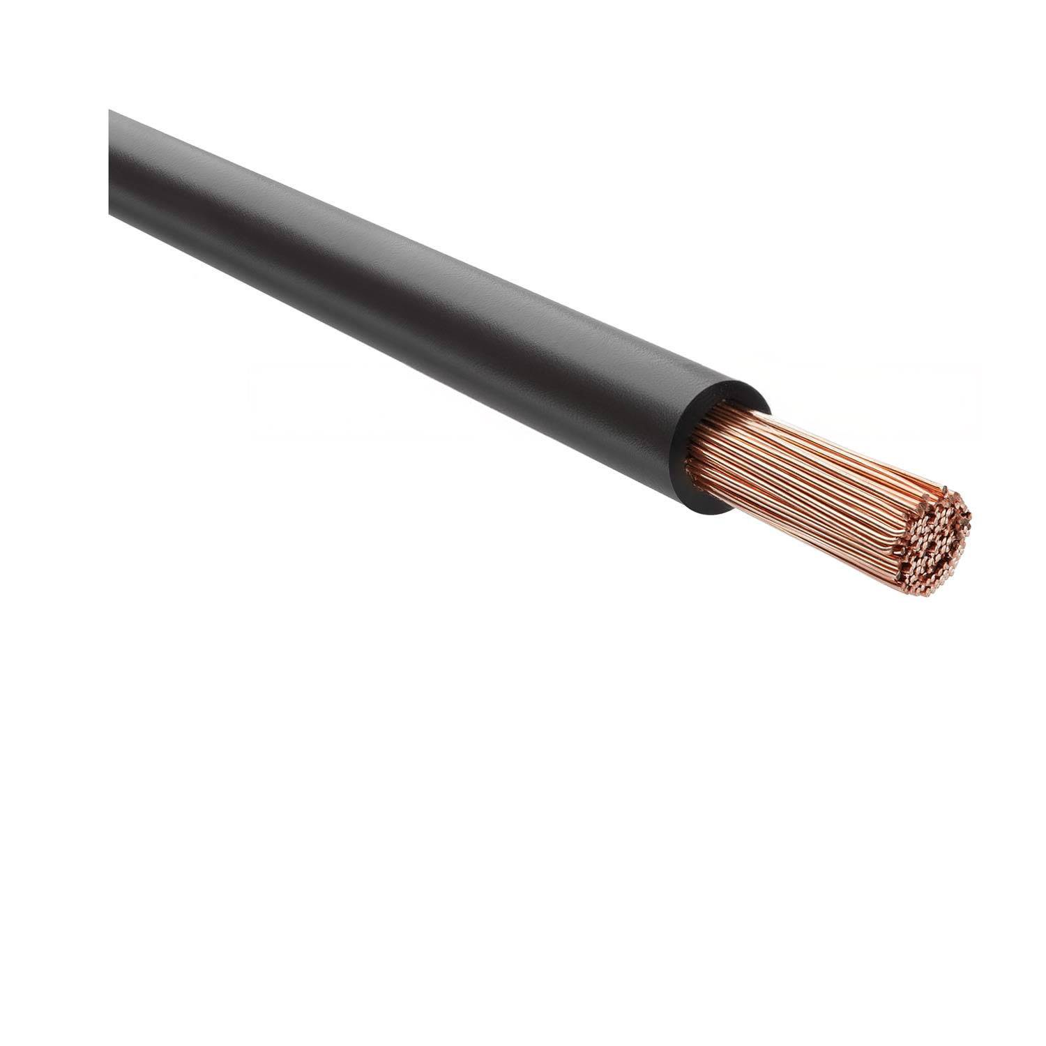 Ein Bündel freiliegender Kupferdrähte mit schwarzer Isolierung an einem Ende, das elektrische Leitungsmaterialien präsentiert.