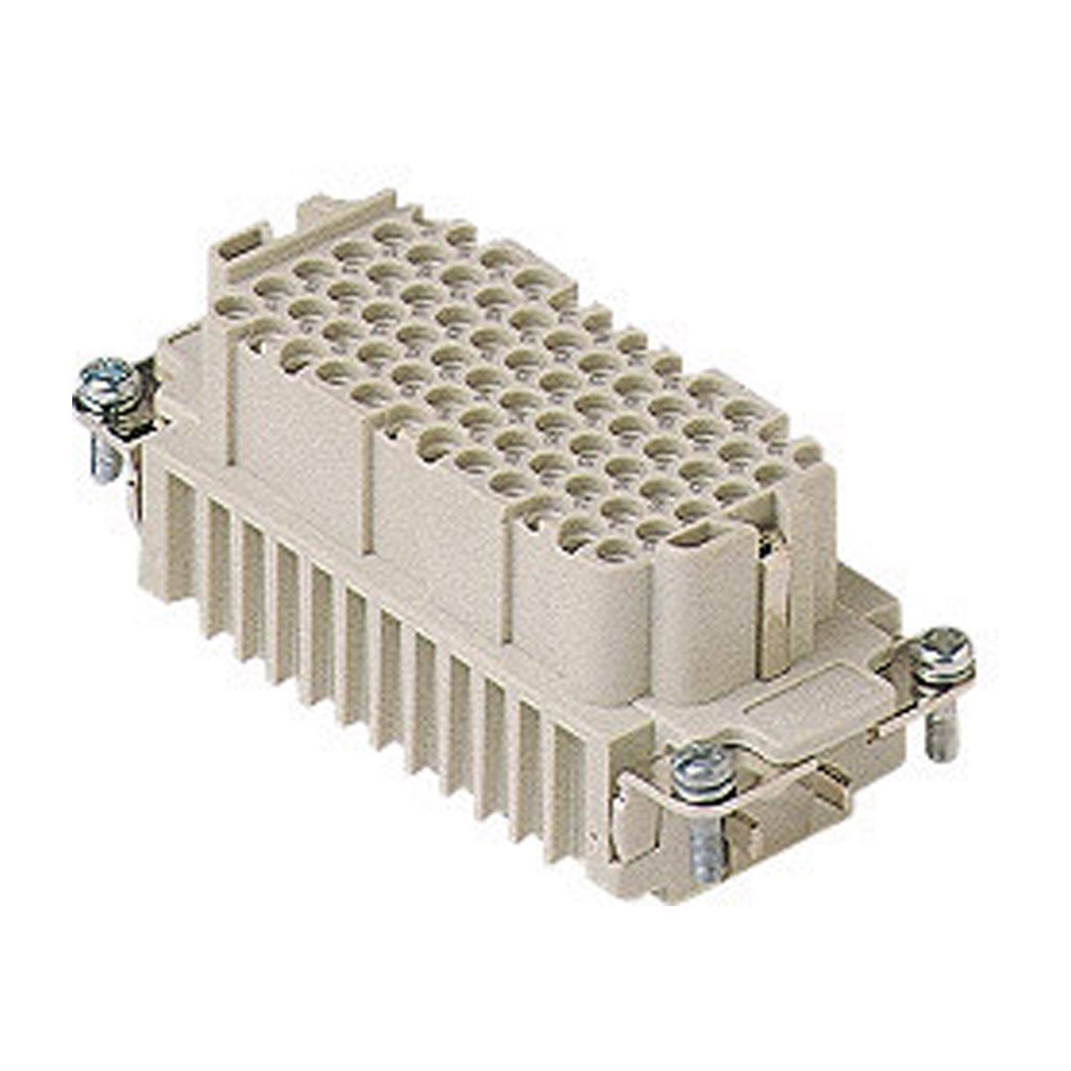 Ein industrieller elektrischer Steckverbinder mit mehreren Stiftanschlüssen, konzipiert für hochdichte Verbindungen, mit Befestigungsschrauben an beiden Seiten.