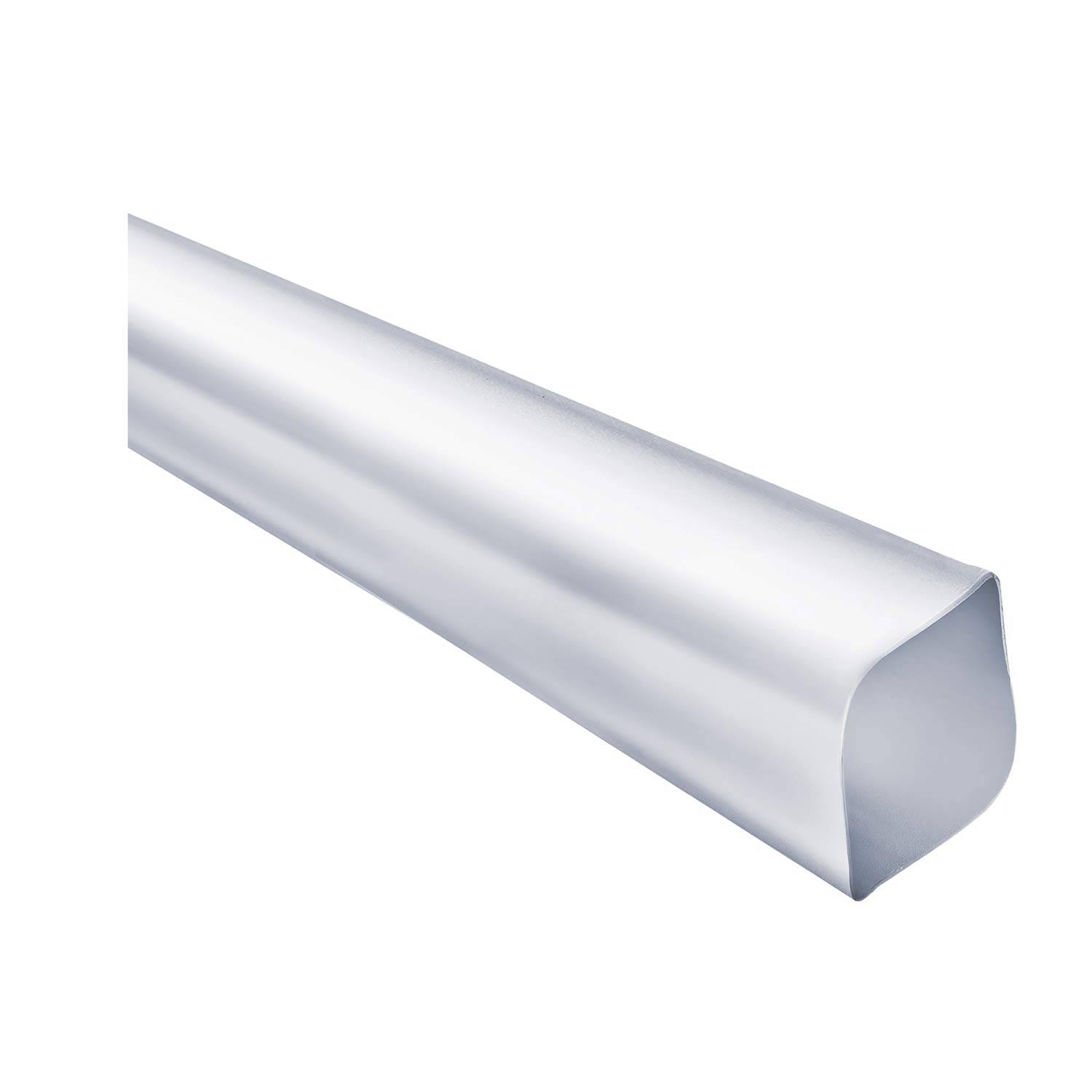 Eine zylindrische Metallstange mit einer glänzenden, glatten Oberfläche, die das Licht reflektiert. Sie liegt in einem Winkel und zeigt ihre röhrenförmige Gestalt und silberne Farbe.