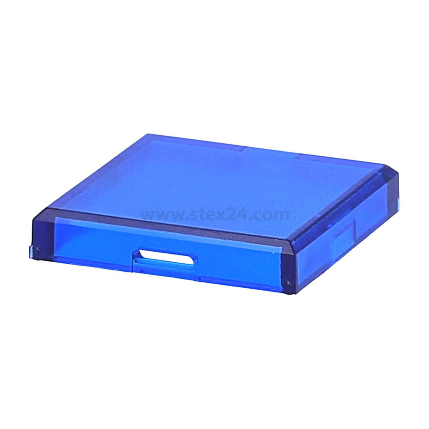 Eine blaue, quadratische CD-Jewel-Box verfügt über eine transparente Abdeckung und einen leeren Raum, der für die Aufnahme einer Compact Disc vorgesehen ist.