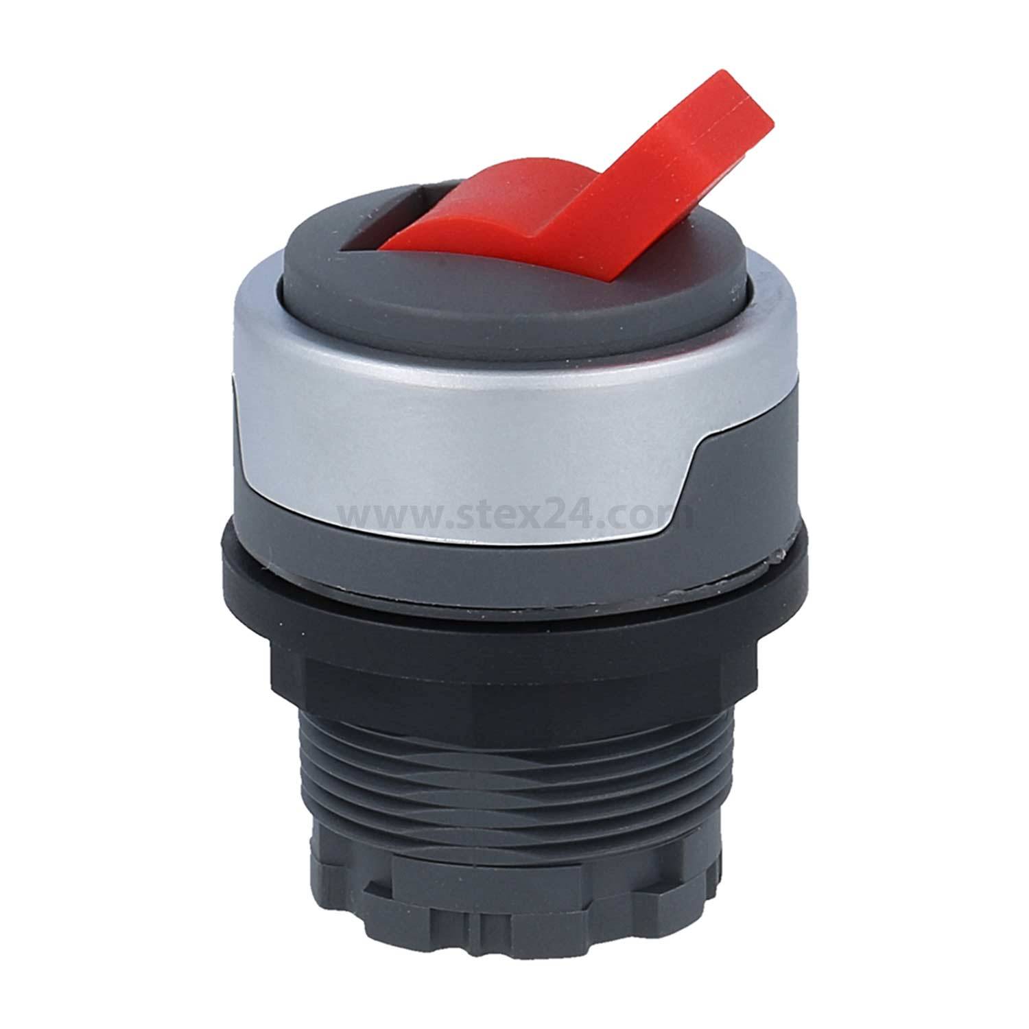 Roter und grauer industrieller Not-Aus-Knopf mit gerillter Basis für sichere Paneelbefestigung.