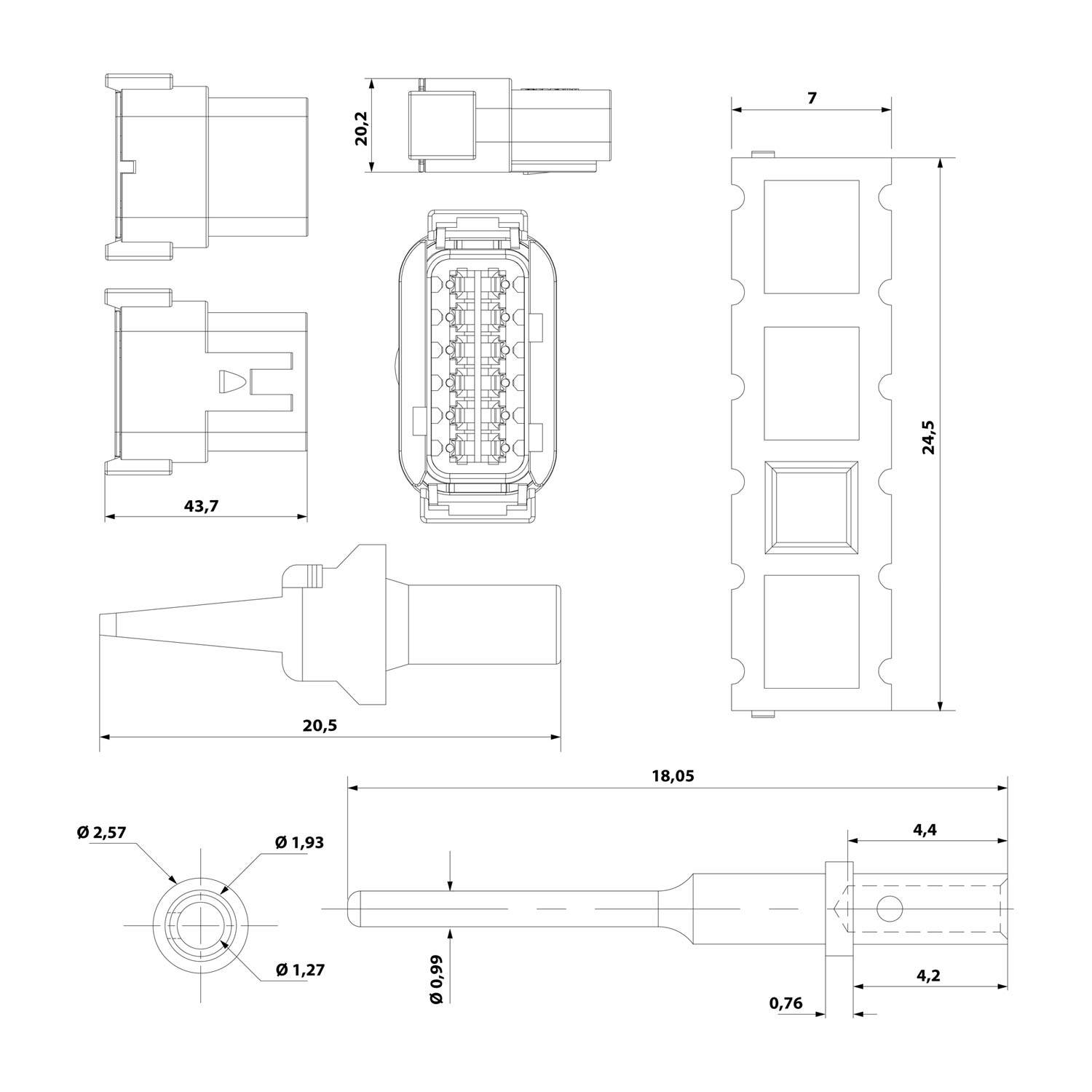 ATM04-12PA-KT01 Amphenol AS-12SM 107 SET-Kabelstecker ATM-Serie Stift, Kodierung A, 12-polig, Crimpanschluss