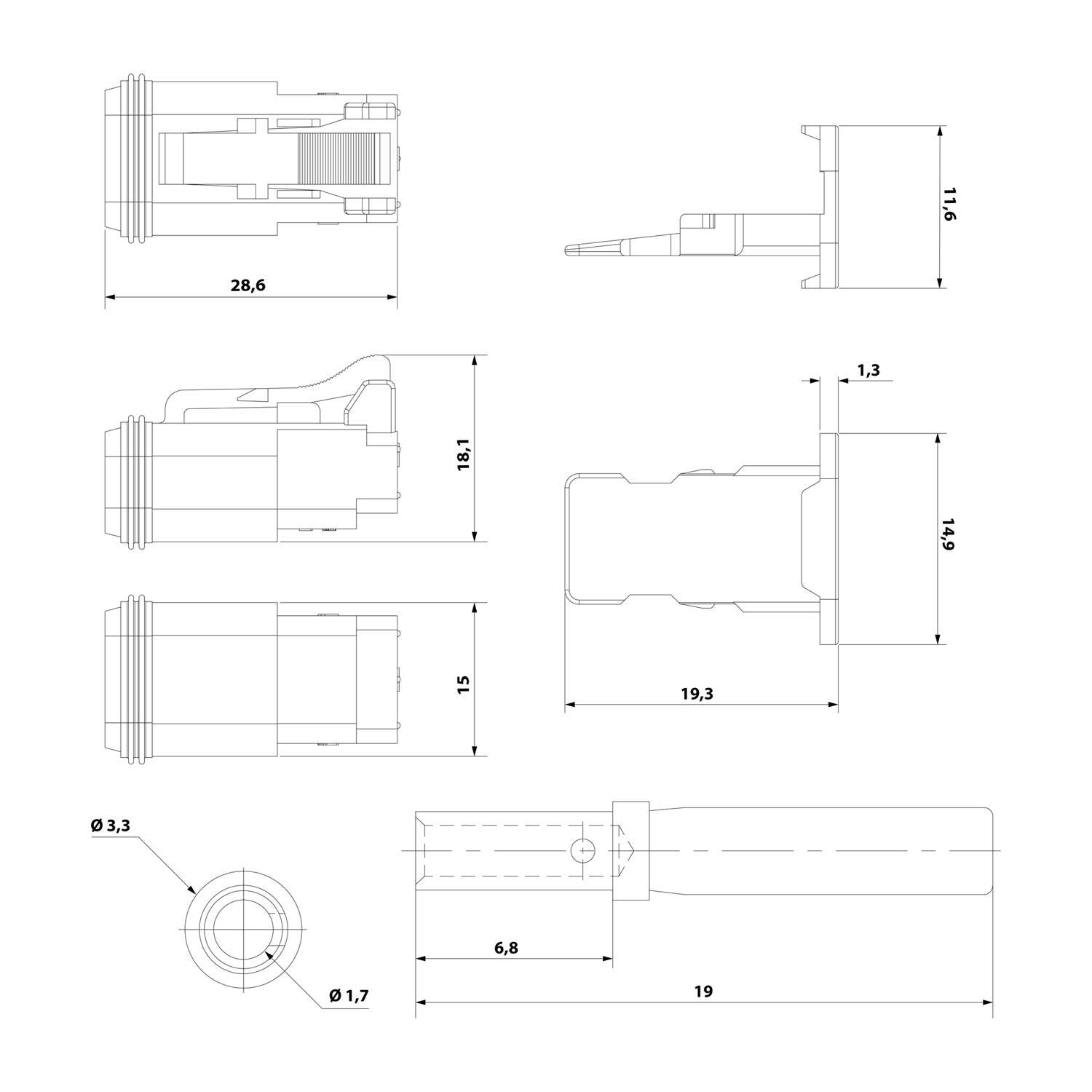 AT06-2S-KIT01 Amphenol AS-2SF 103 SET-Kabeldose AT-Serie Buchse, 2-polig, Crimpanschluss Isolationsdurchmesser 2,24mm -