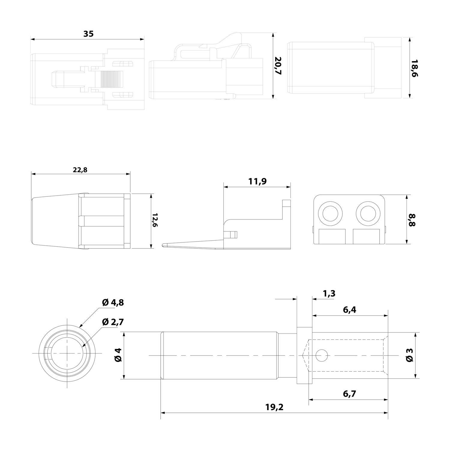 ATP06-2S-KIT01 Amphenol AS-2SF 113 SET-Kabeldose ATP-Serie Buchse, 2-polig, Crimpanschluss Isolationsdurchmesser 3,4mm