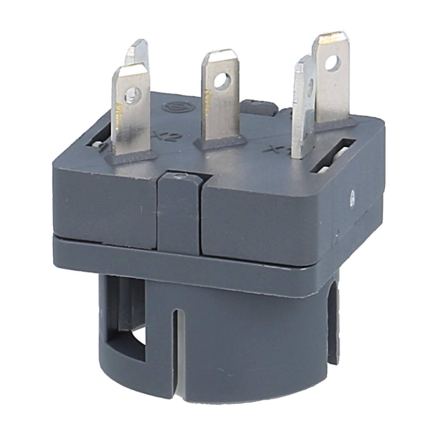 Schwarzer Elektroschalter mit vier Metallzacken und einer runden Basis, verwendet für die Integration elektronischer Geräte.