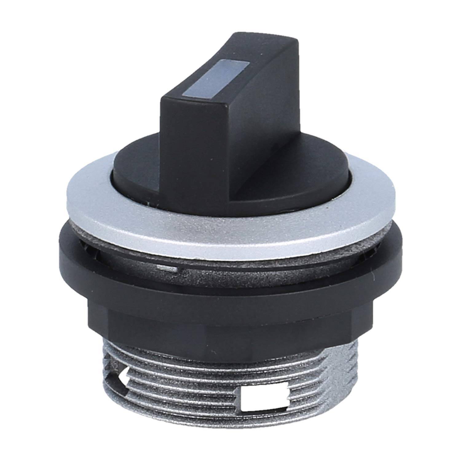 Ein elektrischer Kippschalter mit einer zylindrischen Basis und einem schwarzen rechteckigen Hebel, der für die Steuerung von Gerätefunktionen konzipiert ist.