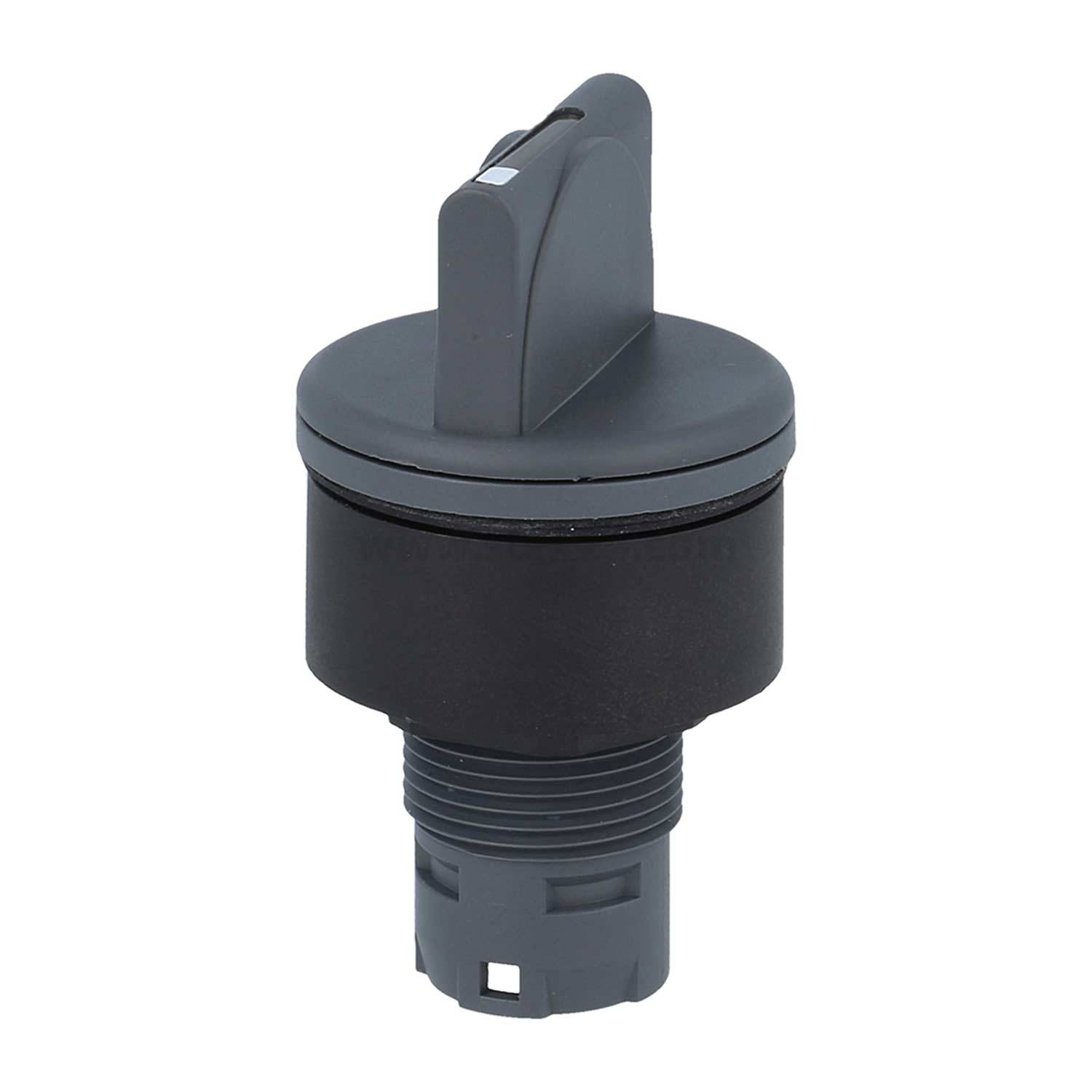 Eine schwarze und graue zylindrische elektronische Komponente mit einem schmalen Griff oben, die wahrscheinlich zur Steuerung oder Einstellung von Einstellungen verwendet wird.