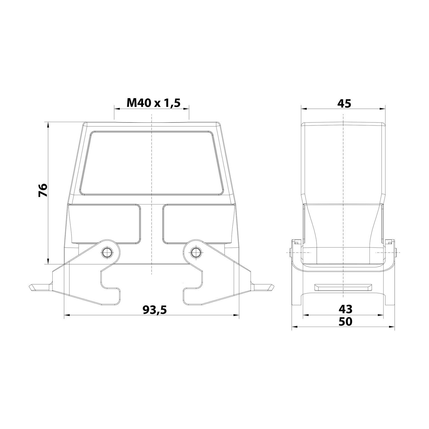 04300160468 HARTING Han 16B Tüllengehäuse hoch, 1xM40 gerader Kabelabgang, mit 2 Querbügeln Verschraubung M40