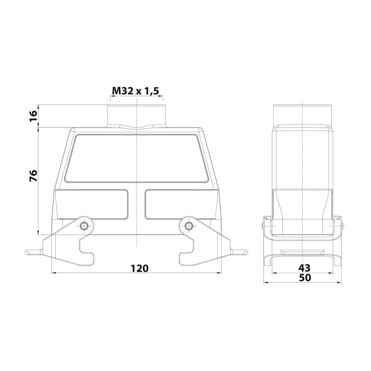 04300240465 HARTING Han 24B Tüllengehäuse hoch, 1xM32 gerader Kabelabgang, mit 2 Querbügeln Verschraubung M32