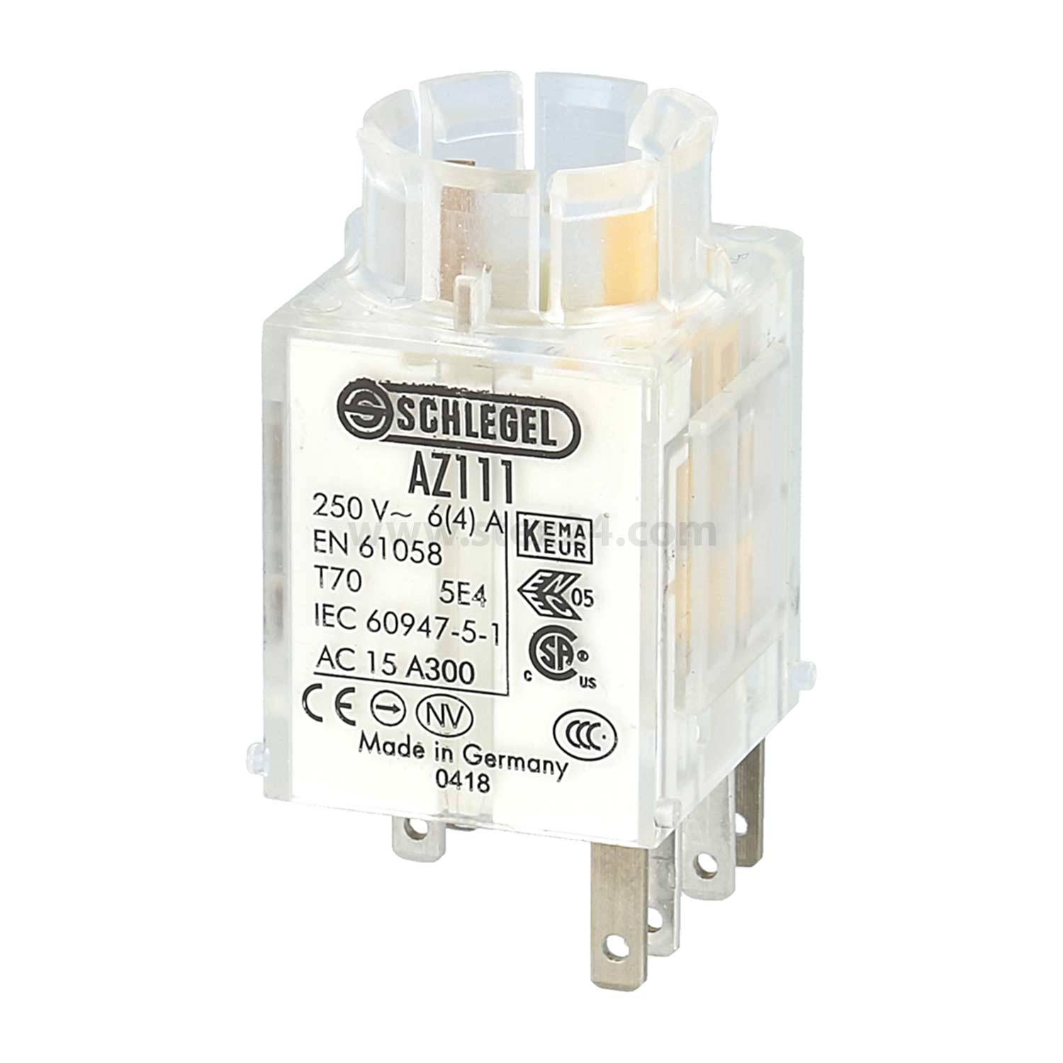 Schlegel AZ111 Relais, 250V, 6(4)A, hergestellt in Deutschland, konform zu EN 61058, T70, IEC 60947-5-1 Standards, AC 15 A300.