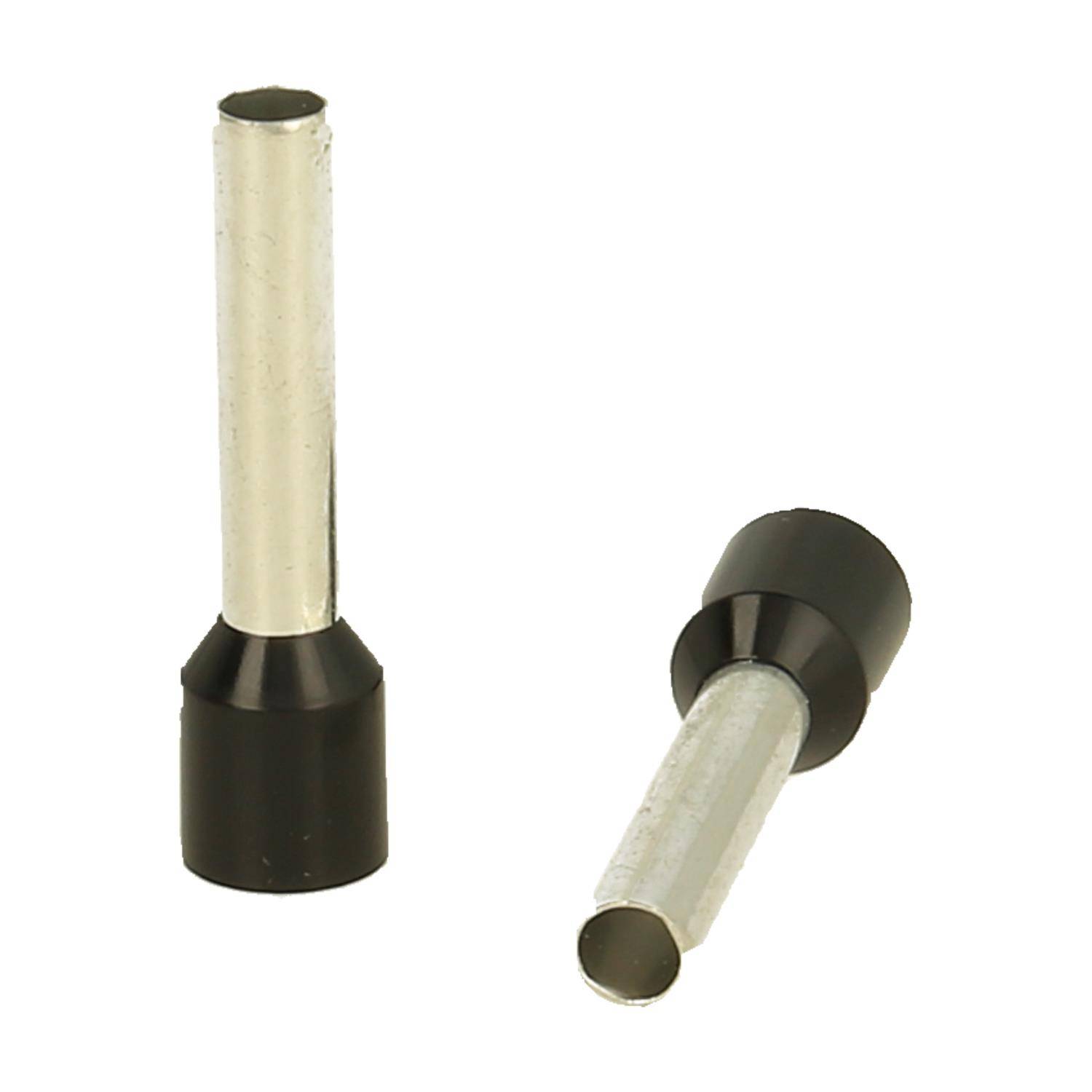 Zwei schwarze und silberne zylindrische Metallkabel, jedes mit einer schwarzen Schutzbase, eines aufrecht stehend und eines liegend.