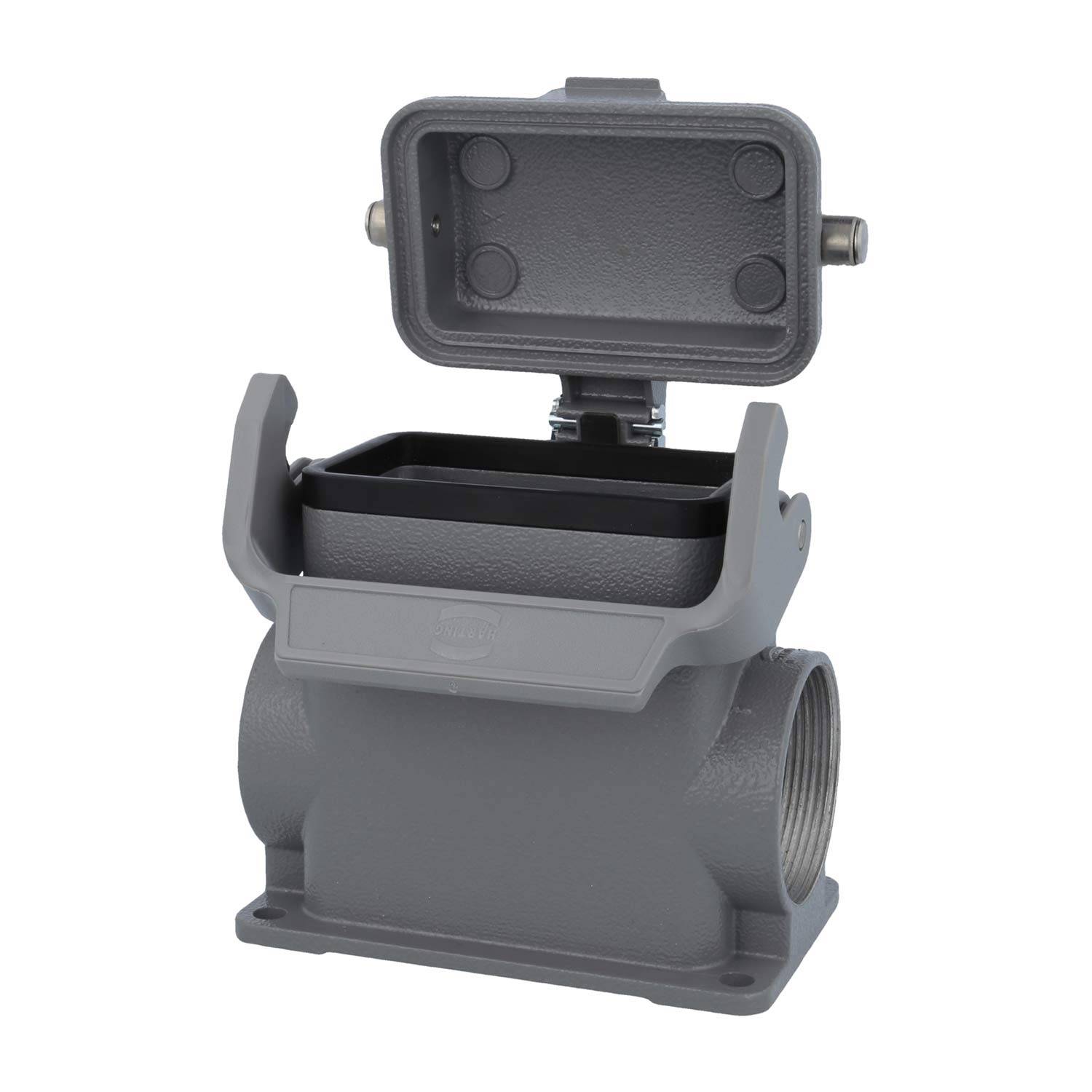 05300102266 HARTING Han 10B Sockelgehäuse hoch, 2xM40 seitlicher Kabelabgang, mit 1 Längsbügel mit Schutzkappe Metall -